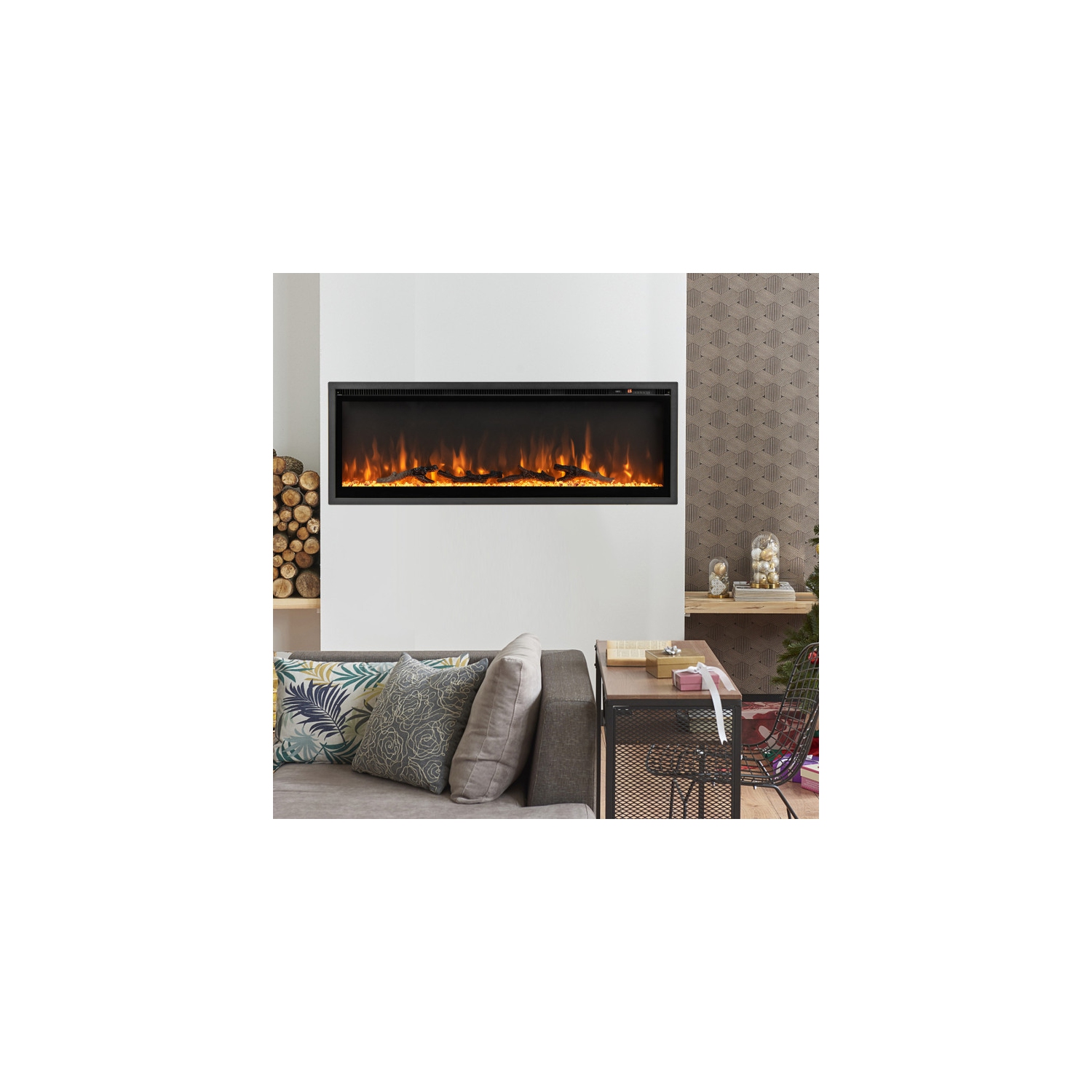 In-Wall Recessed Electric Fireplace with Remote, Adjustable Flame Color and Brightness
