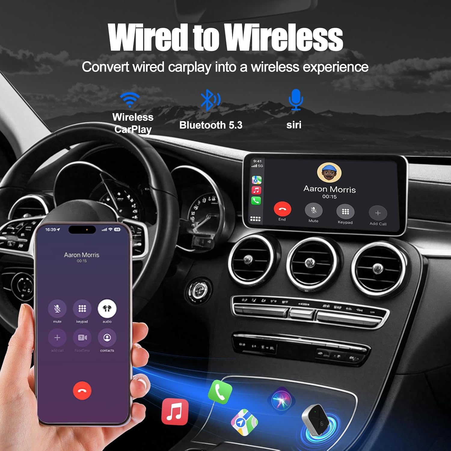 Wireless CarPlay adapter for Apple iPhone, Carplay Wireless Adapter with USB & Type-C Extension Cable