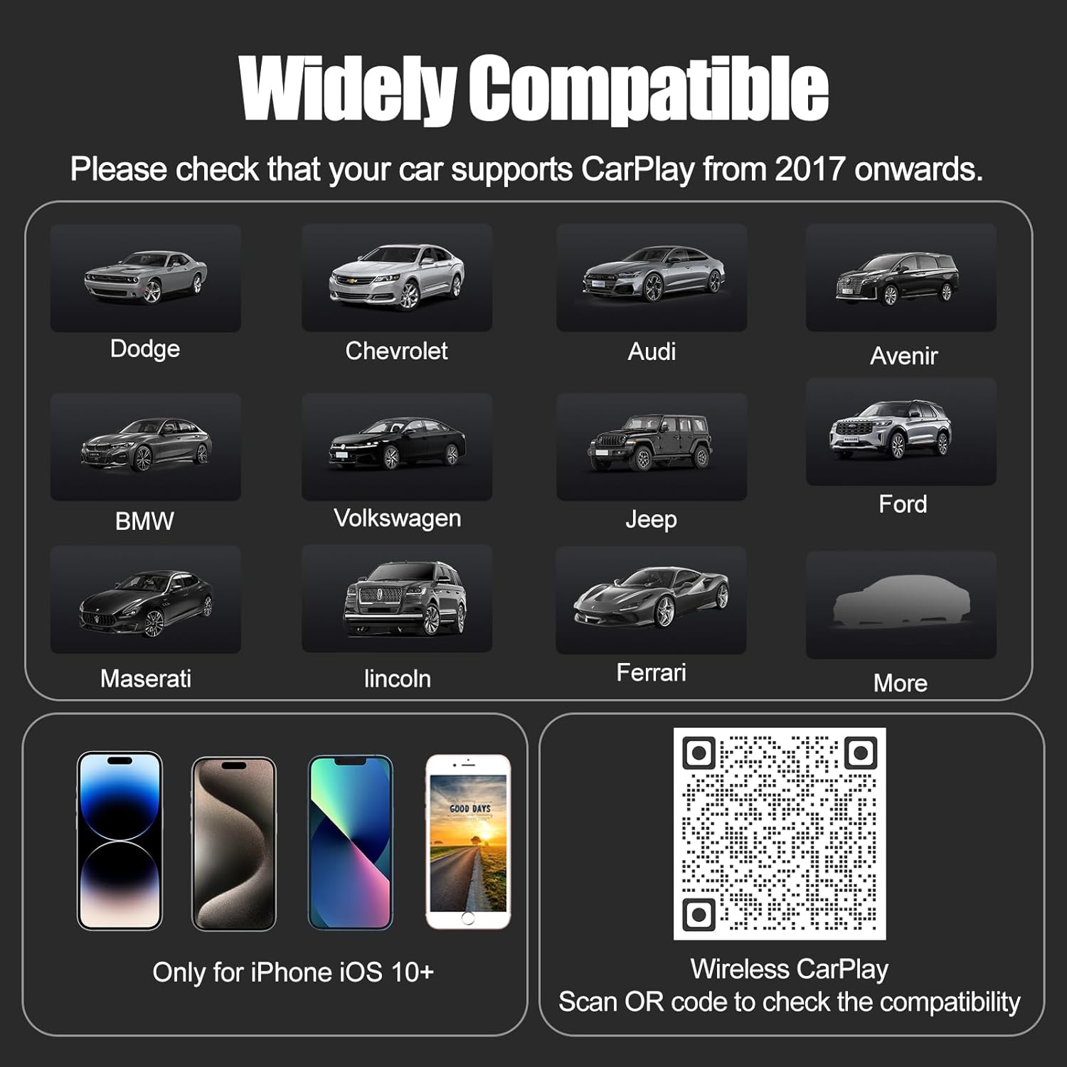 Wireless CarPlay adapter for Apple iPhone, Carplay Wireless Adapter with USB & Type-C Extension Cable