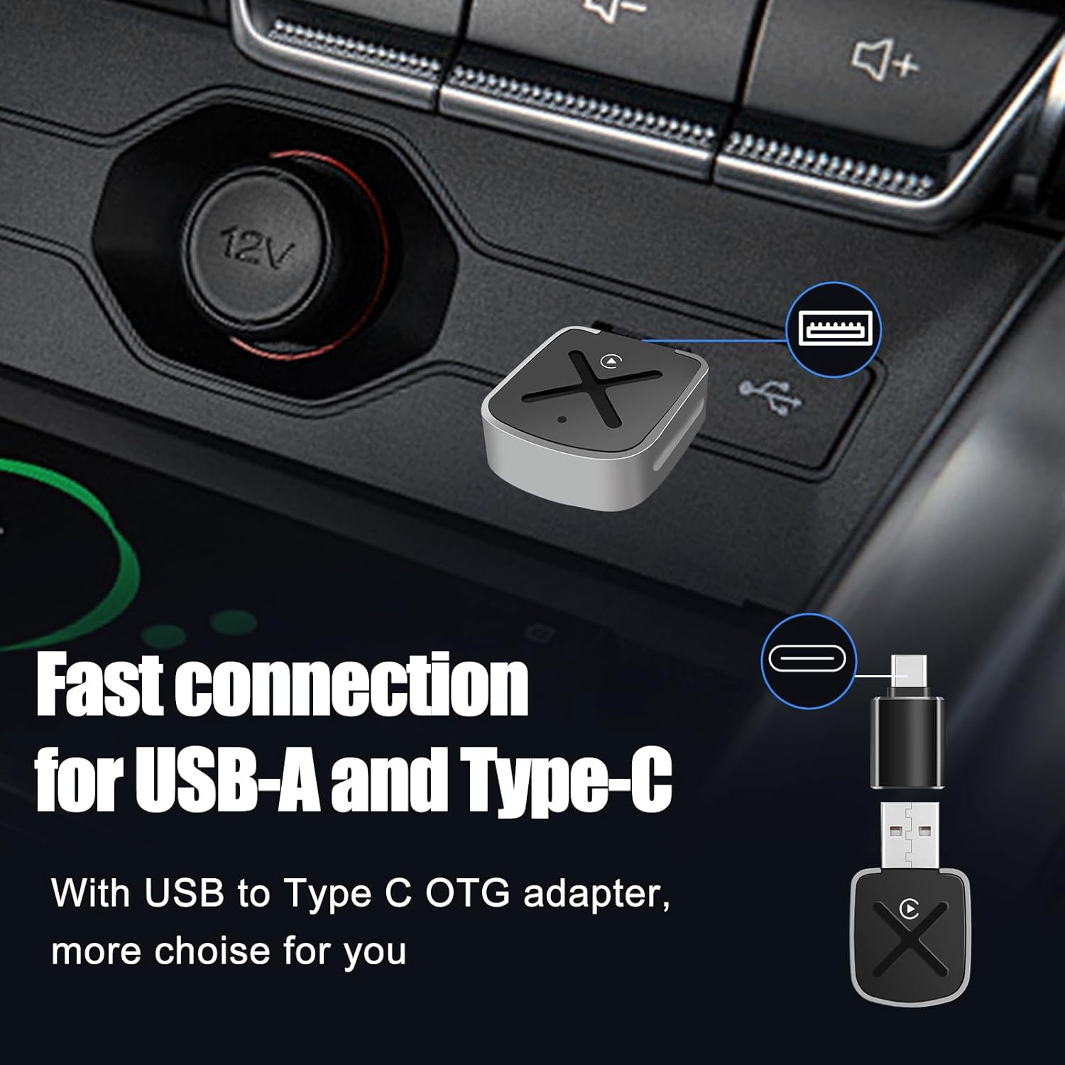 Wireless CarPlay adapter for Apple iPhone, Carplay Wireless Adapter with USB & Type-C Extension Cable