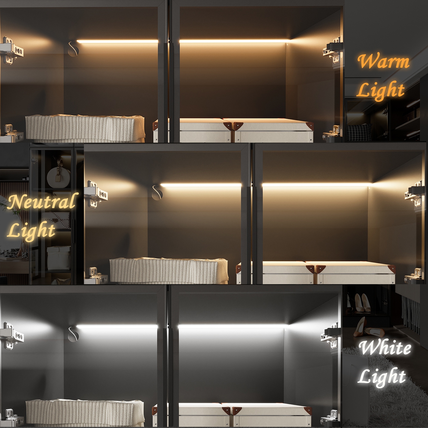 Armoire moderne noire Famapy avec éclairage intelligent et portes en verre – Amplement d'espace de rangement et design écologique, noir