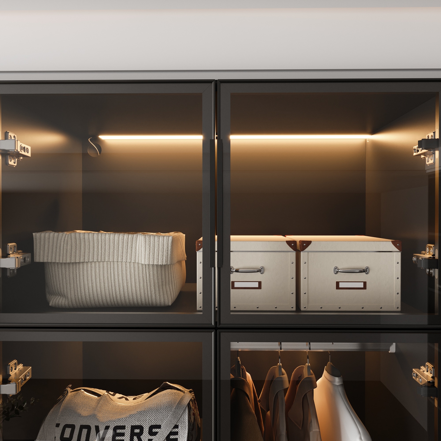 Armoire moderne noire Famapy avec éclairage intelligent et portes en verre – Amplement d'espace de rangement et design écologique, noir