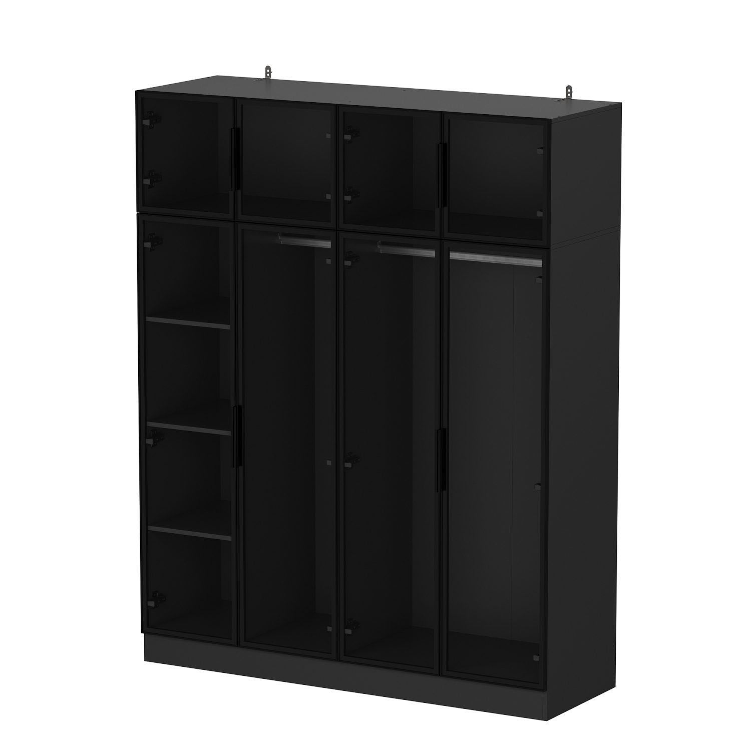 Armoire noire moderne Famapy avec éclairage intelligent et portes en verre – Grand espace de rangement et design écologique, noir