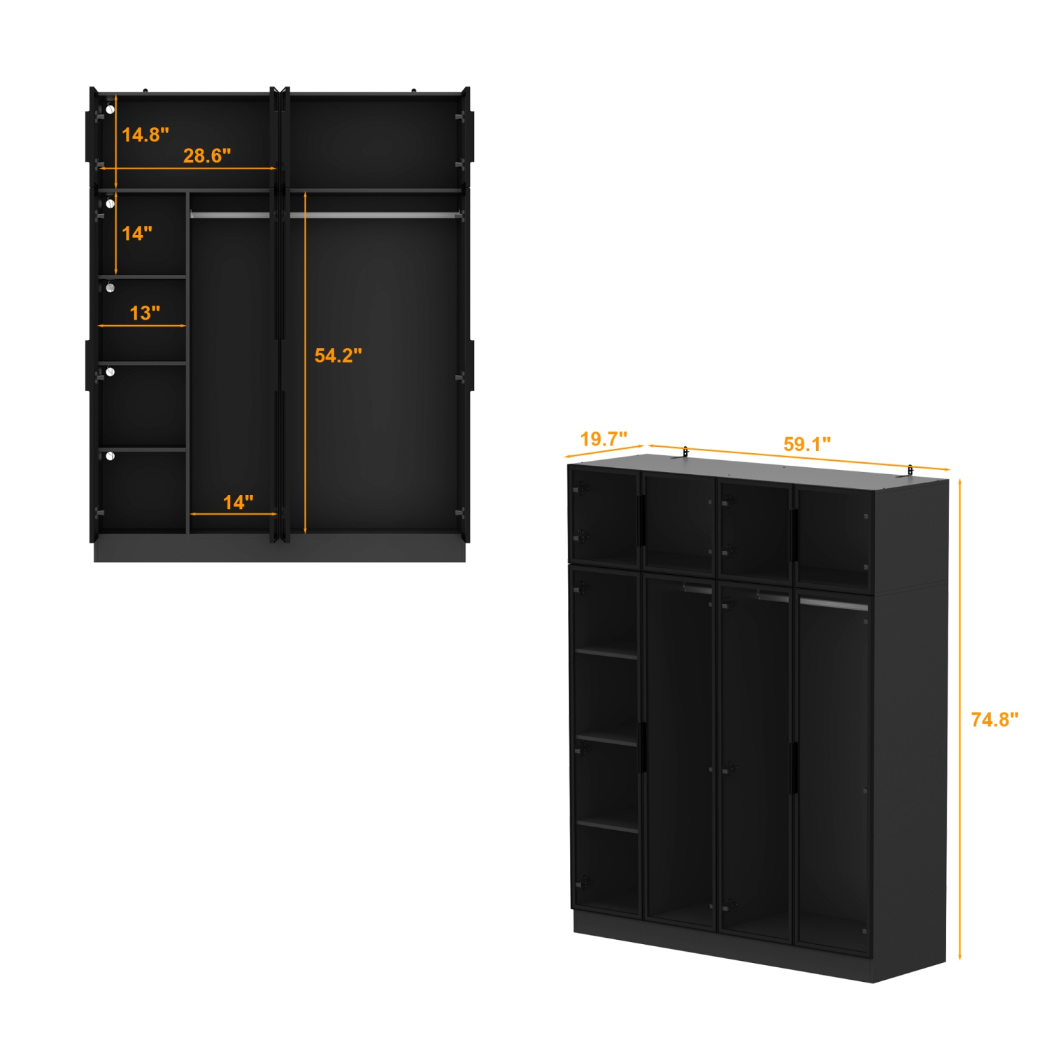 Armoire noire moderne Famapy avec éclairage intelligent et portes en verre – Grand espace de rangement et design écologique, noir