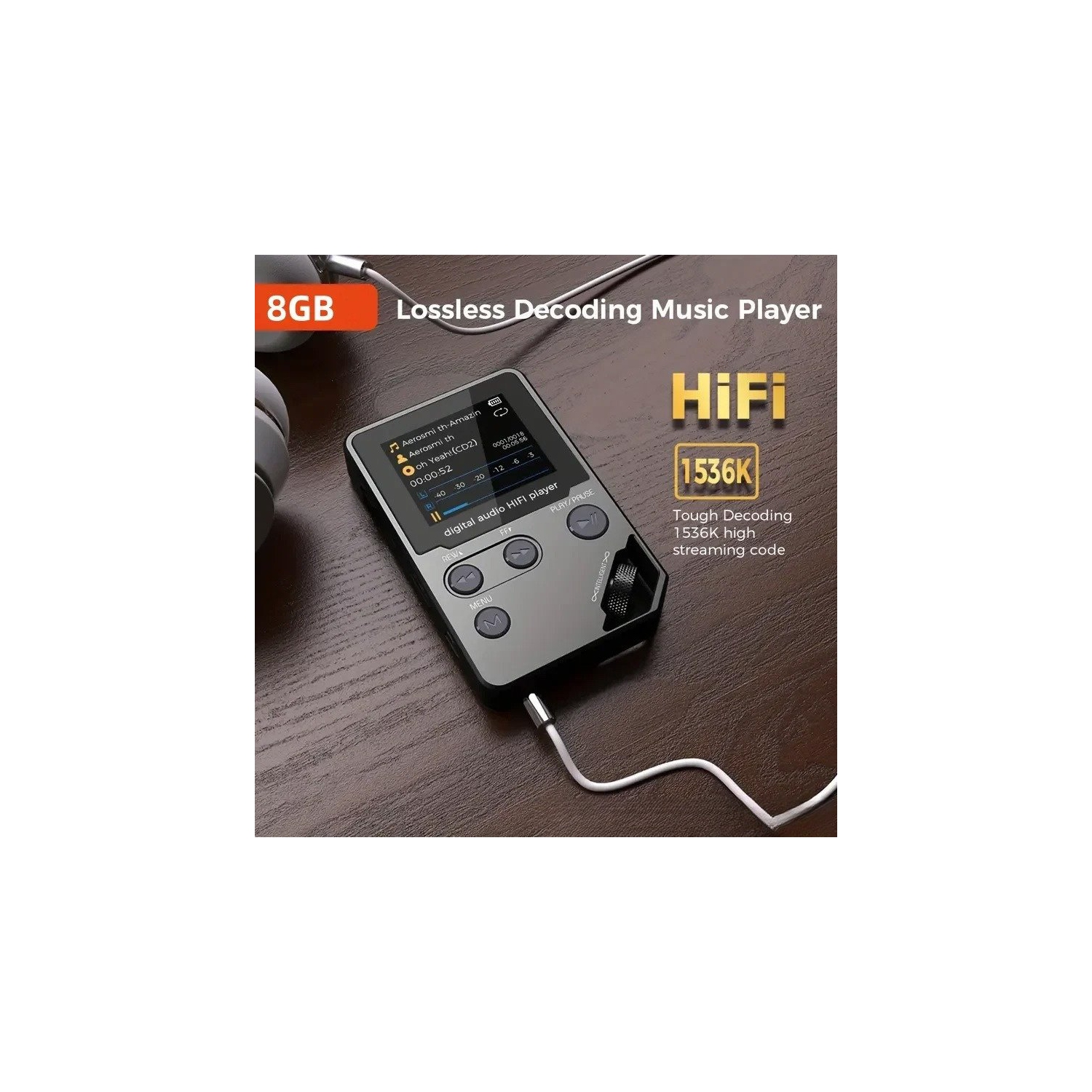 Lecteur MP3 haute fidélité sans perte 8 Go avec Bluetooth 5,0, boîtier en alliage de zinc, écran de 1,8 po, longue autonomie, baladeur