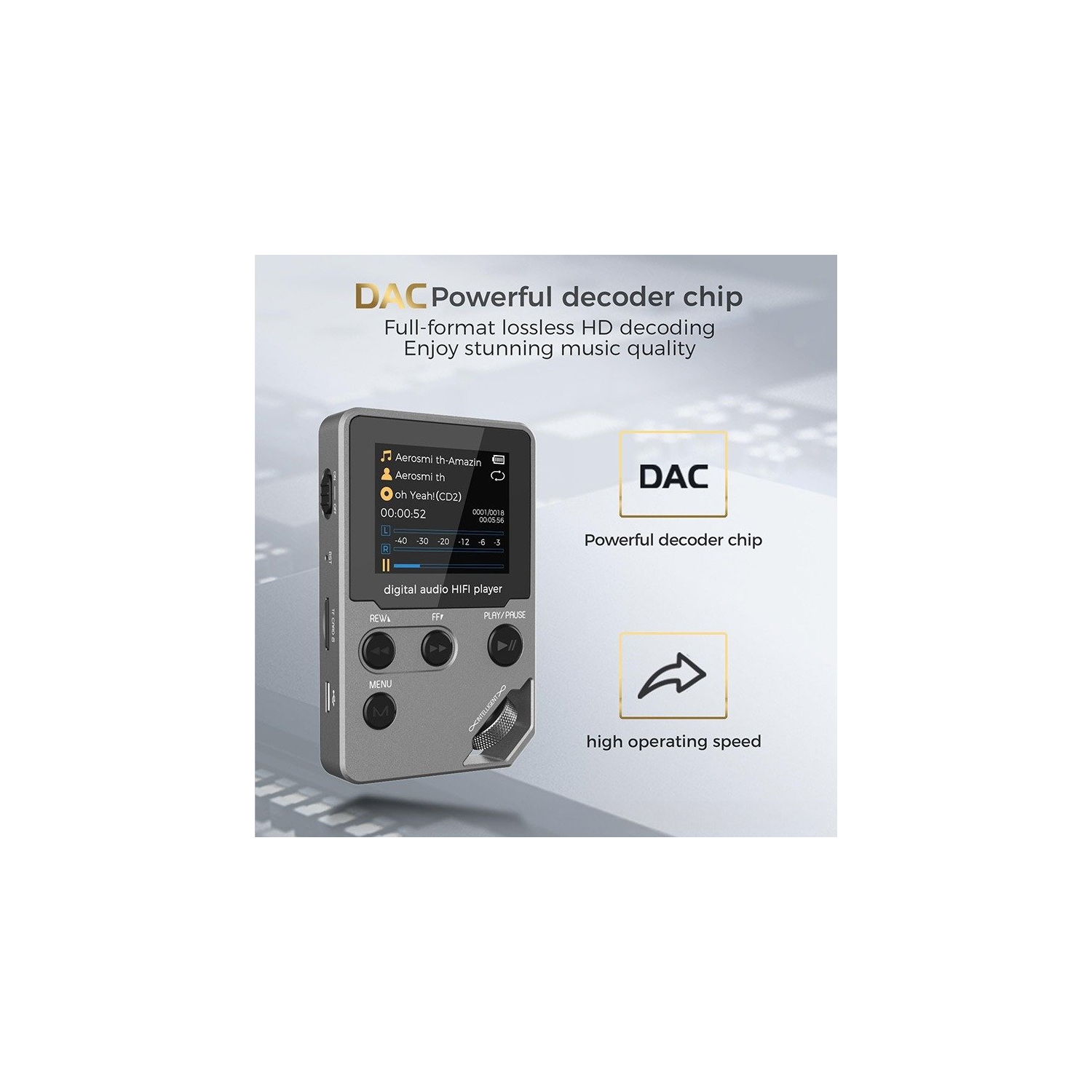 Lecteur MP3 haute fidélité sans perte 8 Go avec Bluetooth 5,0, boîtier en alliage de zinc, écran de 1,8 po, longue autonomie, baladeur