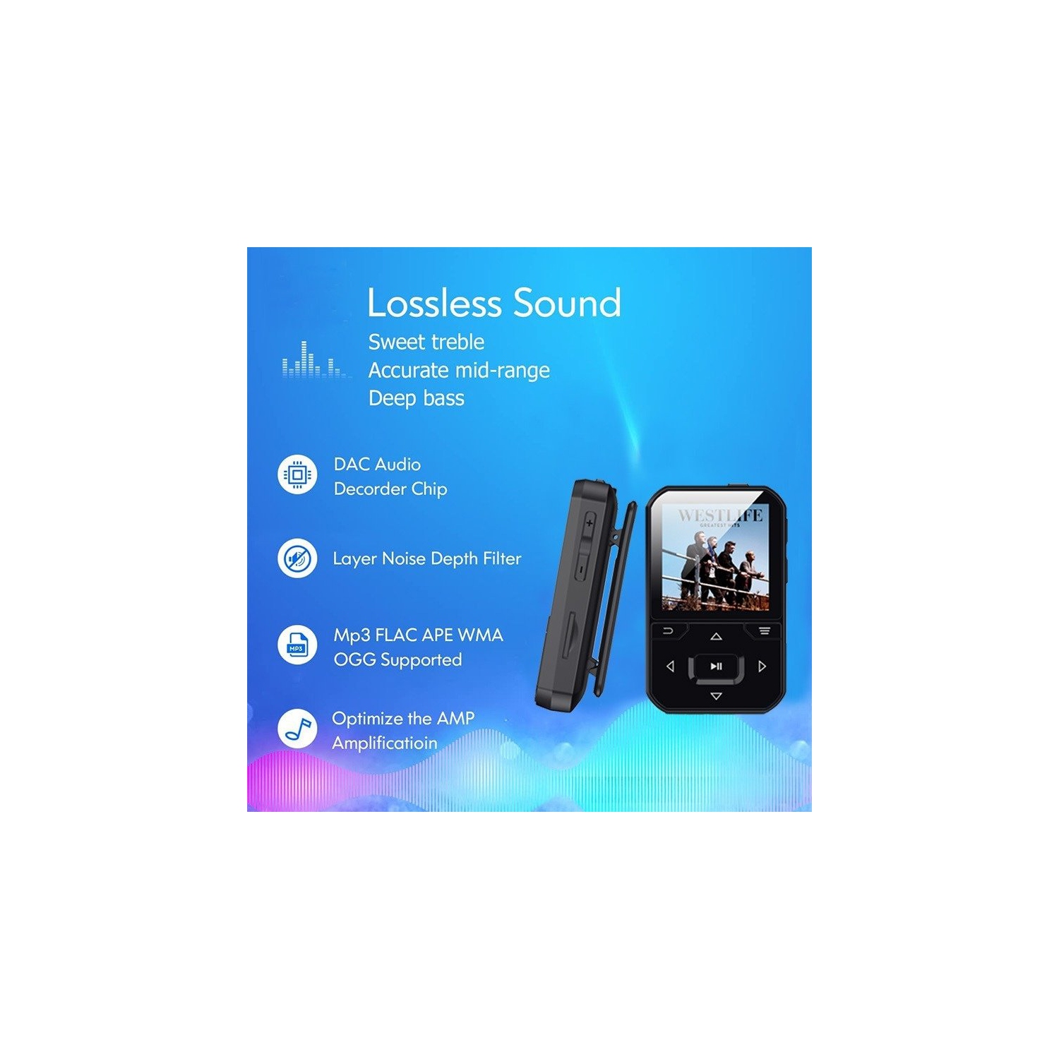 1.44-inch MP3 Music Player - 16GB Memory Card, Bluetooth 5.0, 300mAh Battery, FM Radio, Voice Recorder, E-book Reader, Compact and Portable, Black