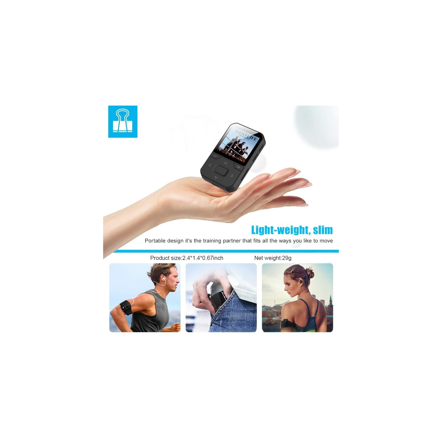 1.44-inch MP3 Music Player - 16GB Memory Card, Bluetooth 5.0, 300mAh Battery, FM Radio, Voice Recorder, E-book Reader, Compact and Portable, Black