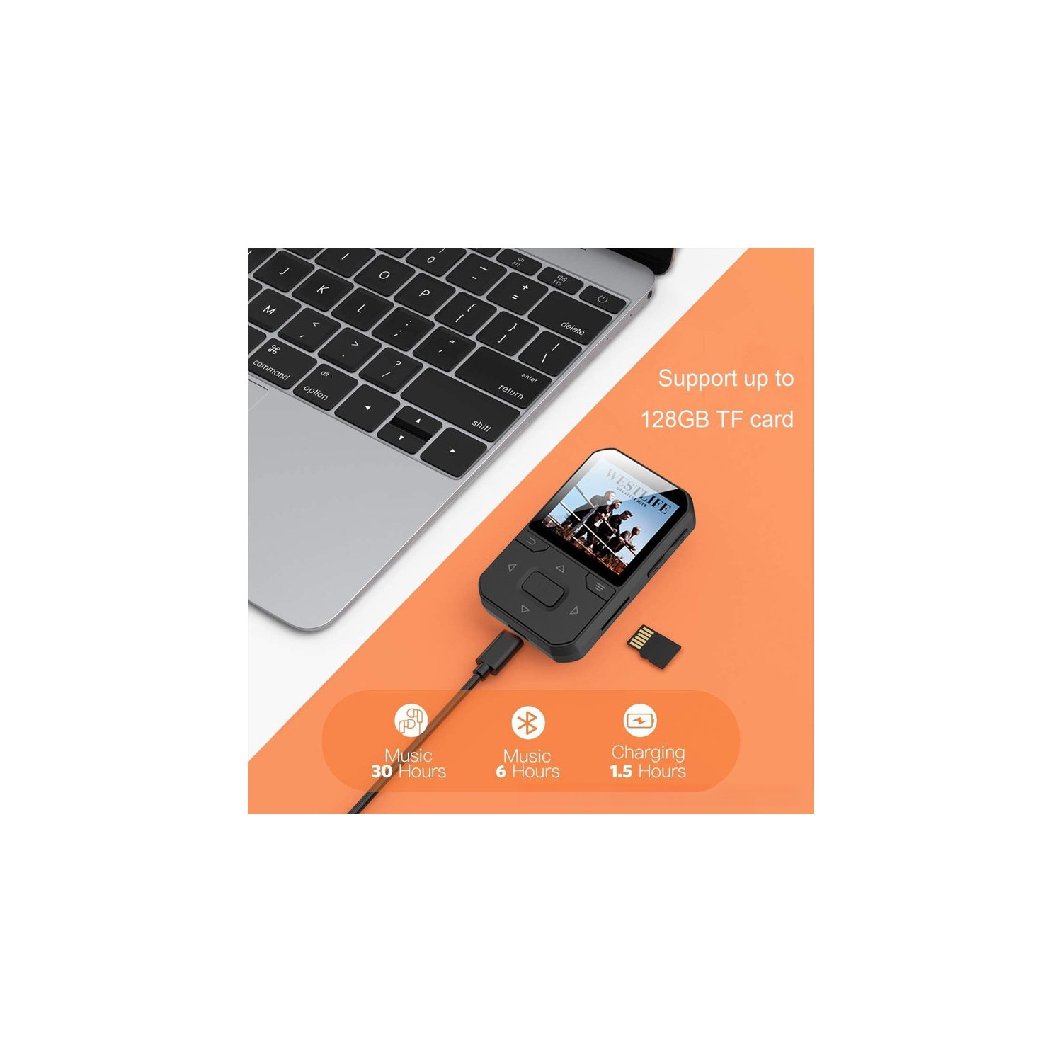 1.44-inch MP3 Music Player - 16GB Memory Card, Bluetooth 5.0, 300mAh Battery, FM Radio, Voice Recorder, E-book Reader, Compact and Portable, Black