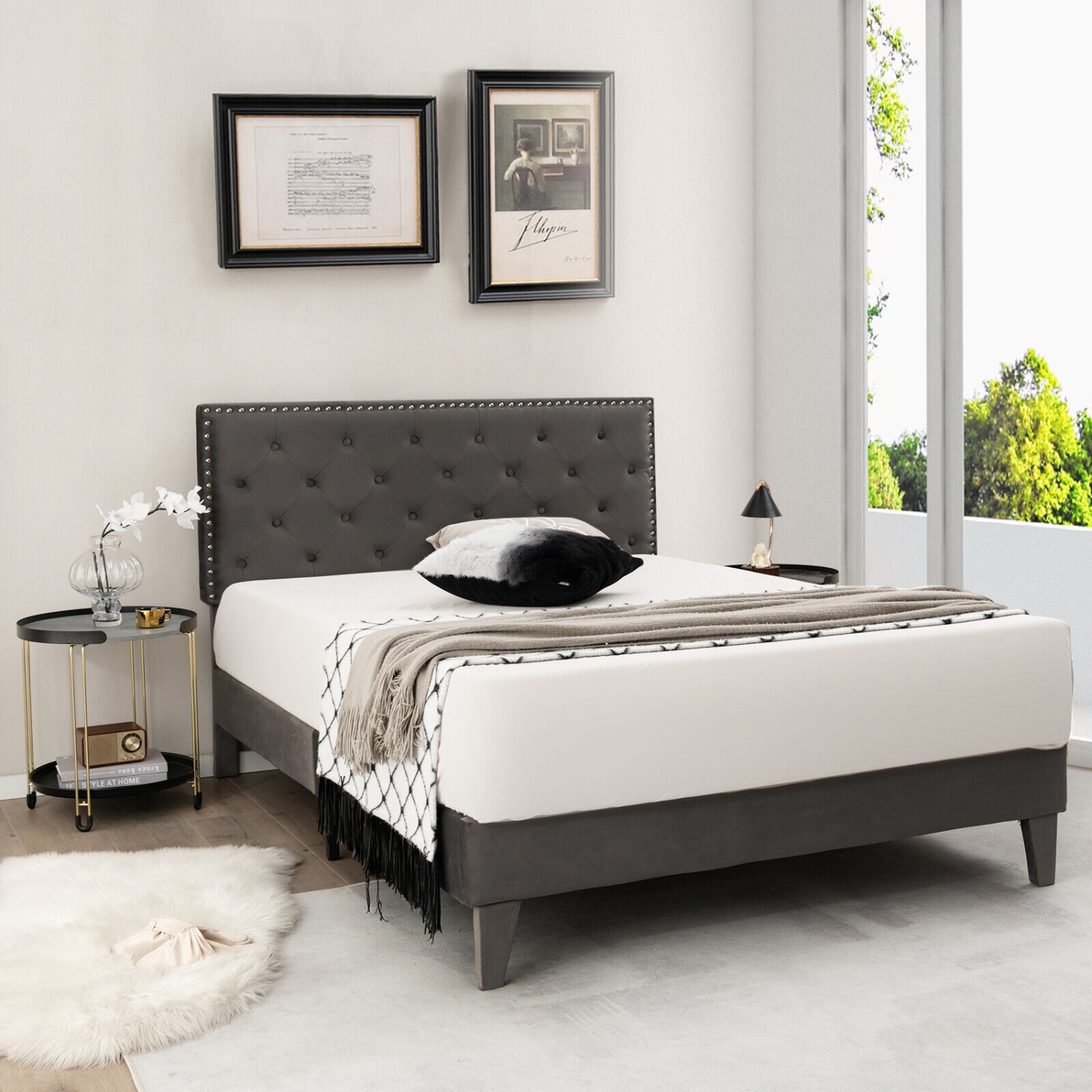 Upholstered Platform Bed with Tufted Headboard for Modern Bedroom Style