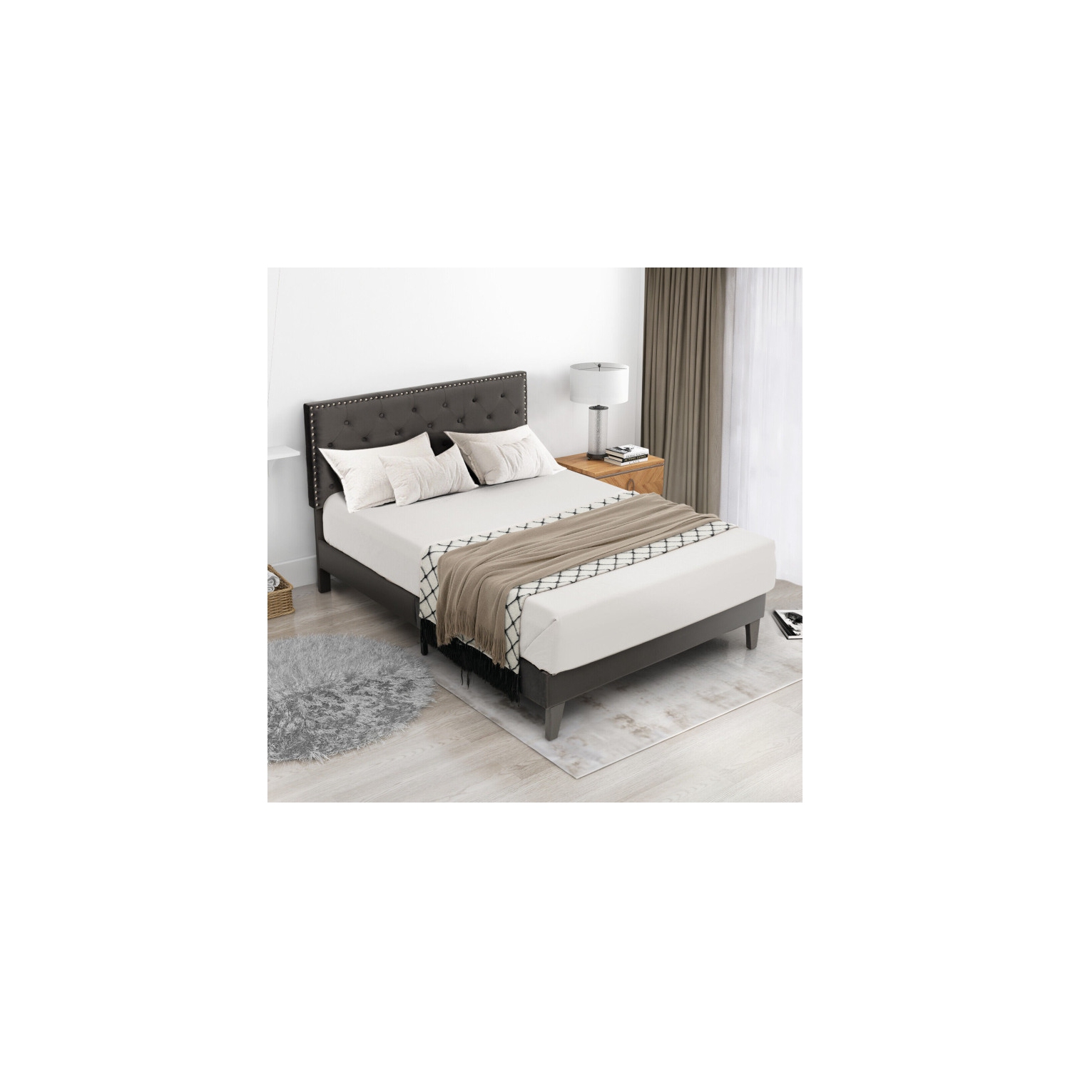 Upholstered Platform Bed with Tufted Headboard for Modern Bedroom Style