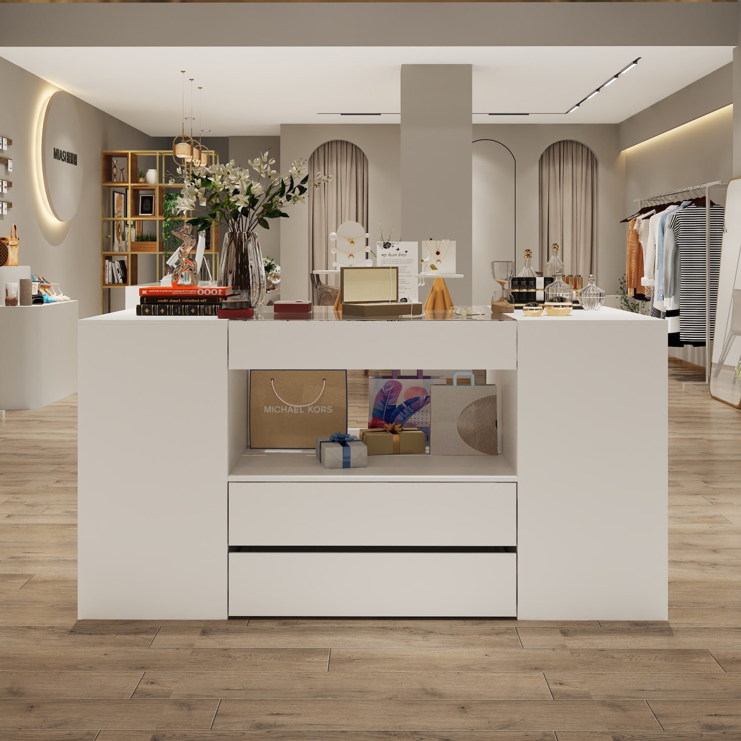 Armoire à bijoux à 14 tiroirs Famapy avec dessus en verre trempé et tablette spacieuse – Solution de rangement élégante pour la chambre ou le salon,,