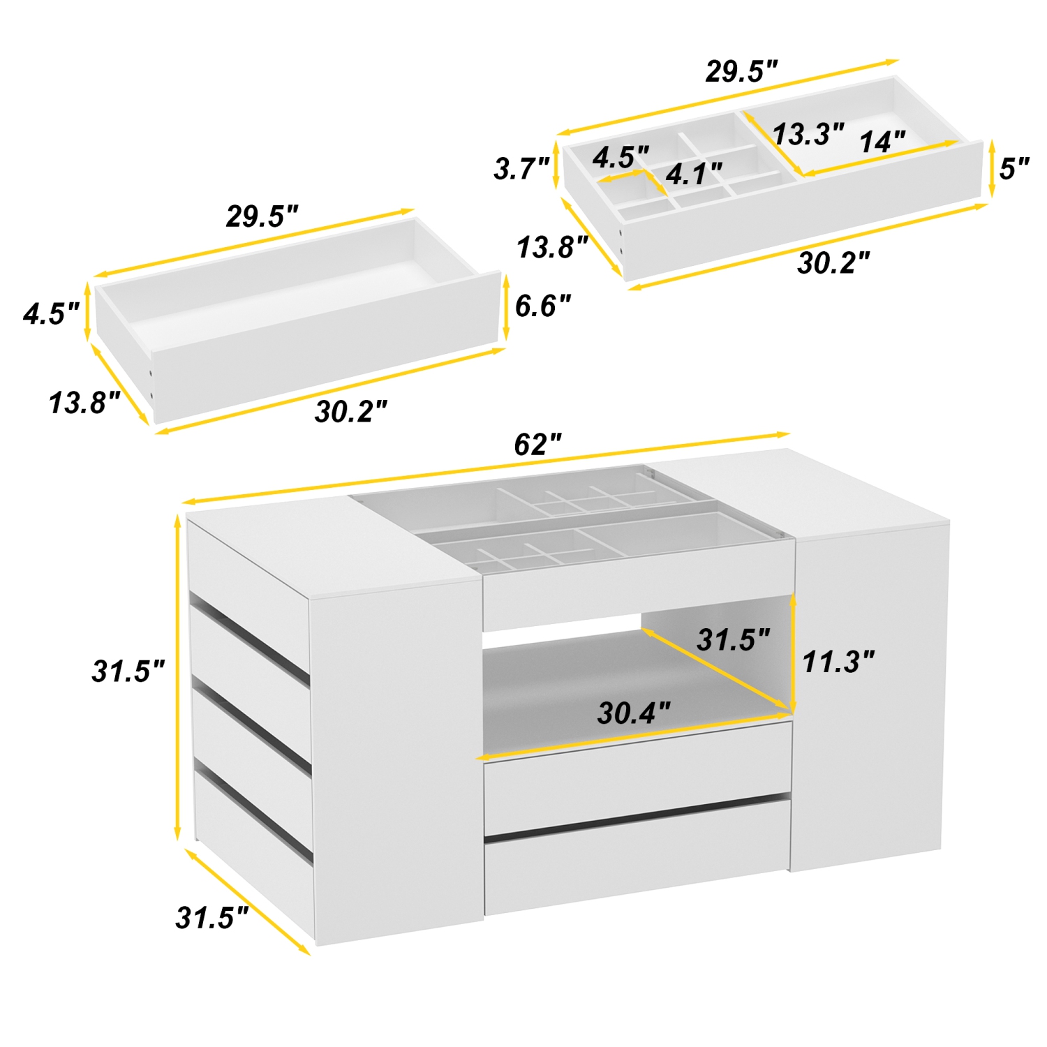 Armoire à bijoux à 14 tiroirs Famapy avec dessus en verre trempé et tablette spacieuse – Solution de rangement élégante pour la chambre ou le salon,,