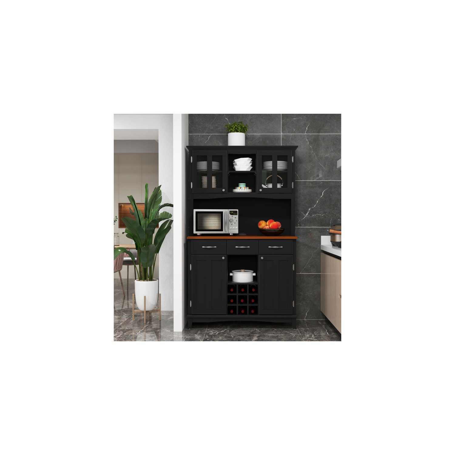 Armoire de rangement de cuisine avec buffet et étagère avec tablettes et tiroirs