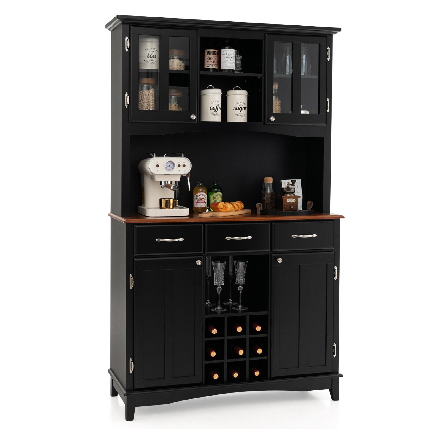 Armoire de rangement de cuisine avec buffet et étagère avec tablettes et tiroirs