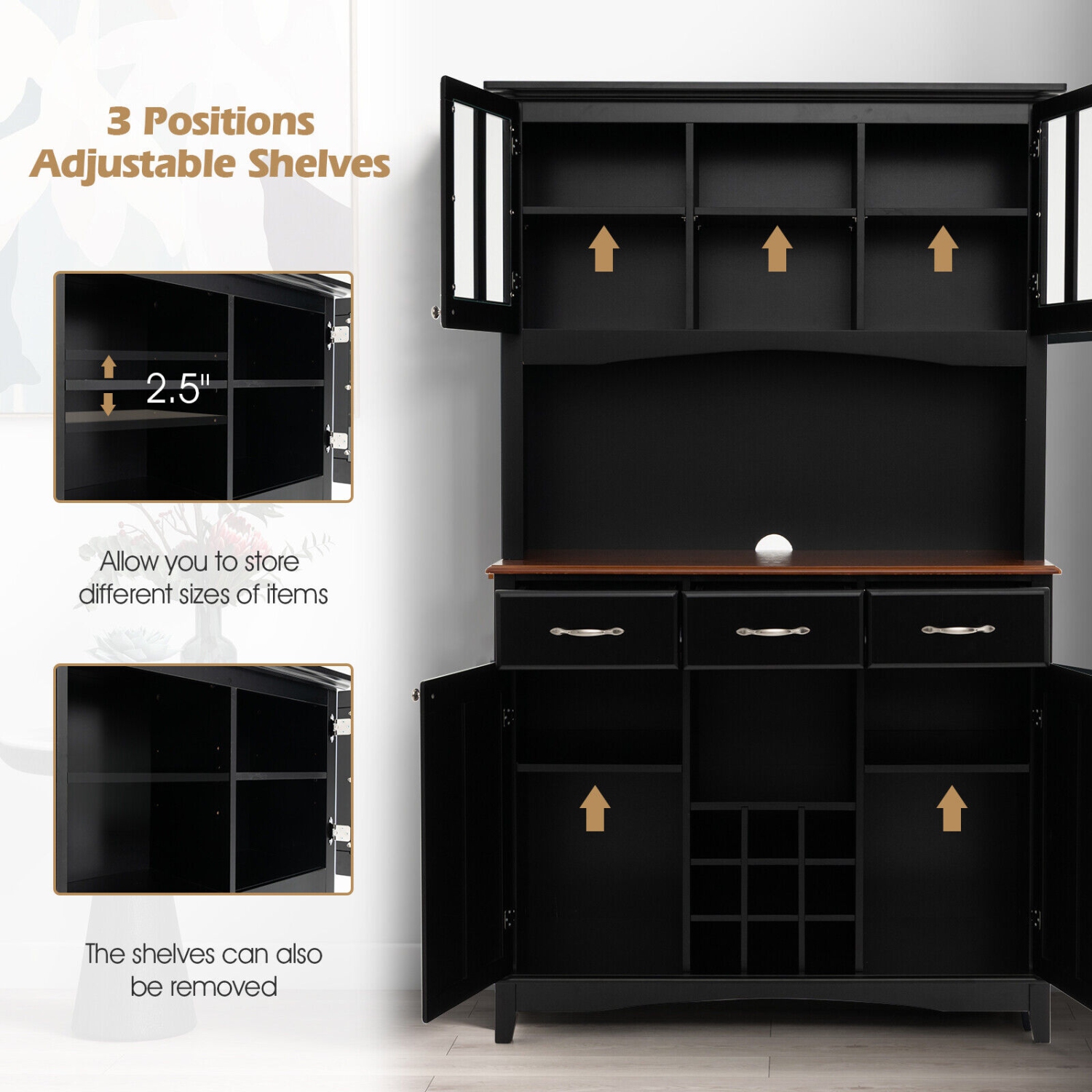 Armoire de rangement de cuisine avec buffet et étagère avec tablettes et tiroirs