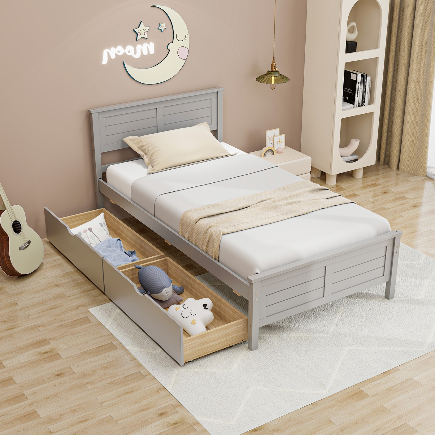 Bed Frame with Built-In Storage Drawers for Bedroom Organization