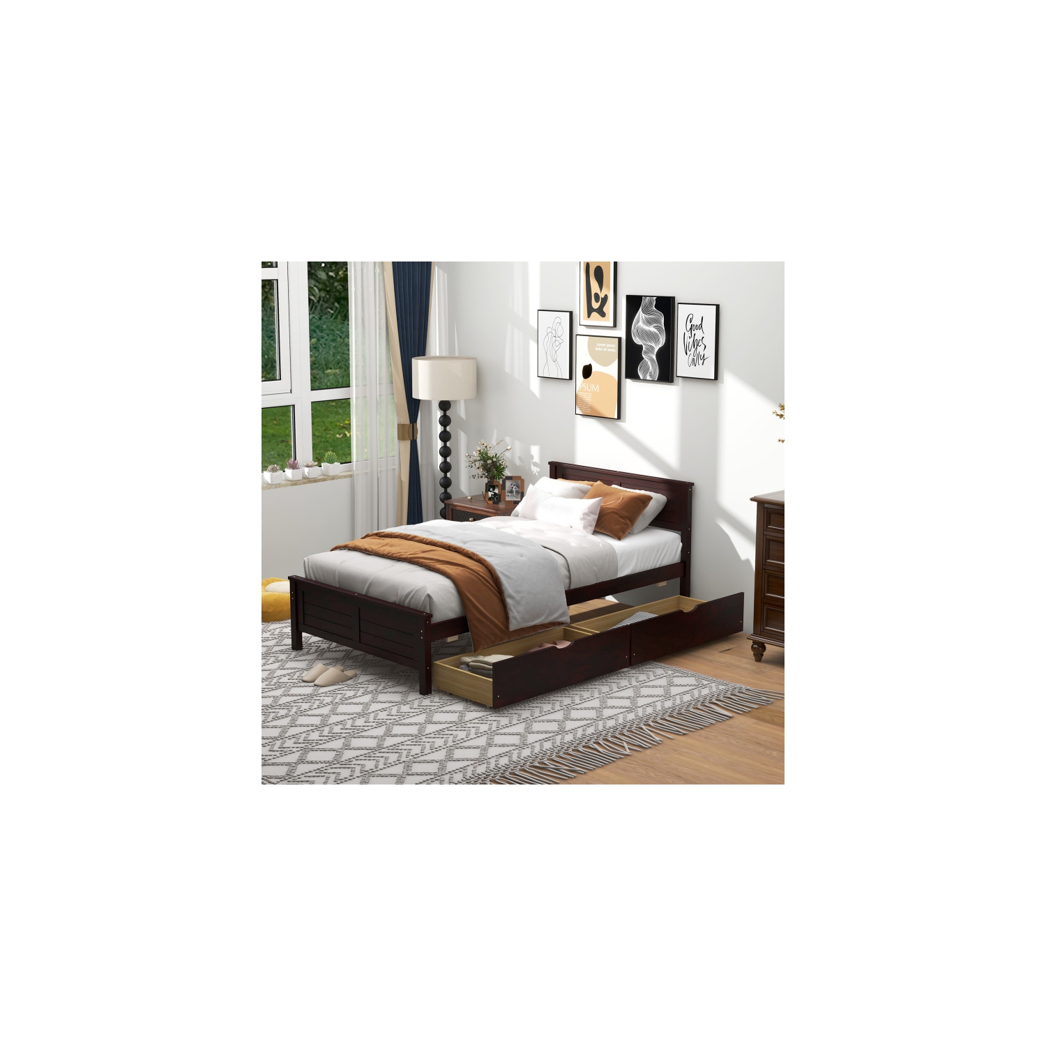 Bed Frame with Built-In Storage Drawers for Bedroom Organization