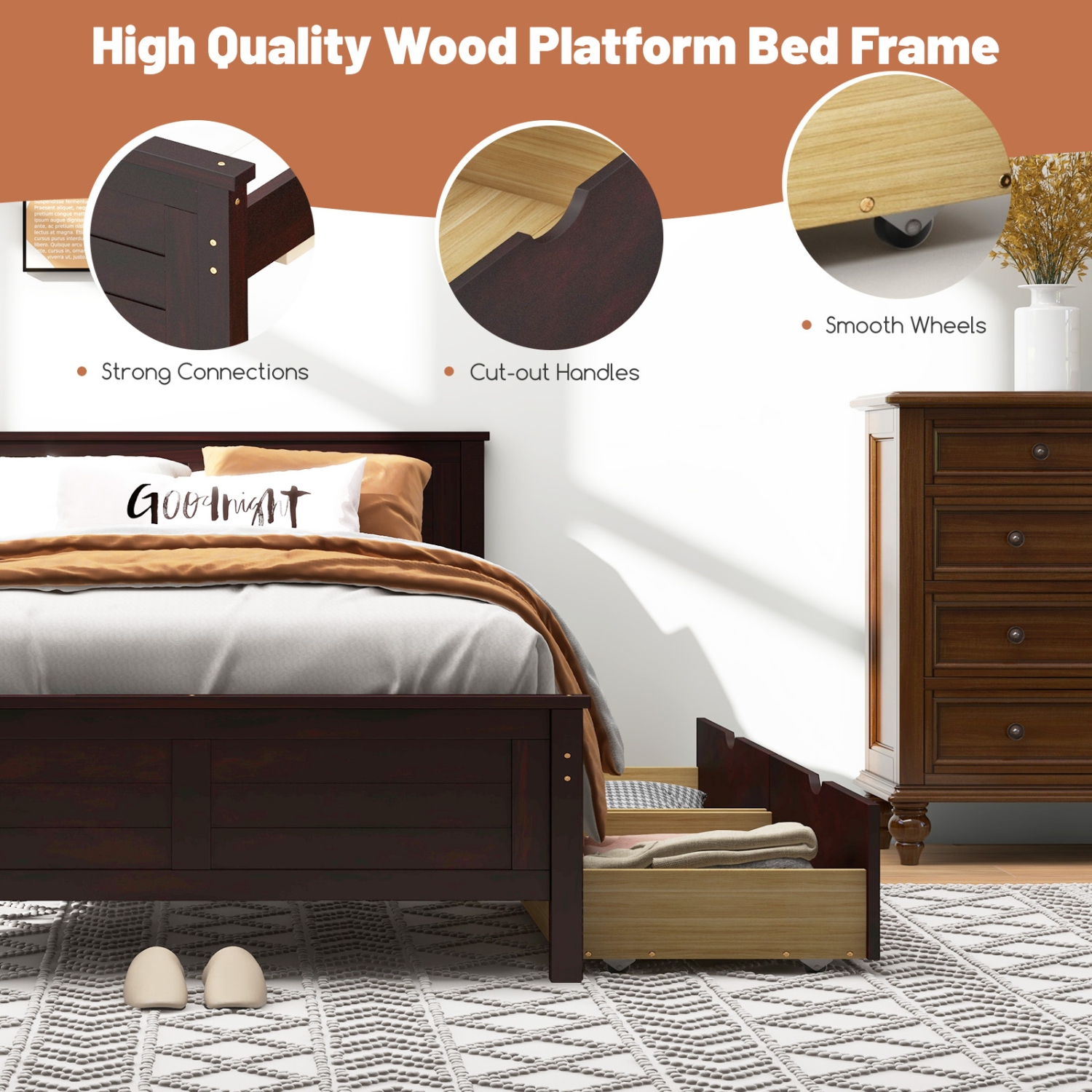 Bed Frame with Built-In Storage Drawers for Bedroom Organization