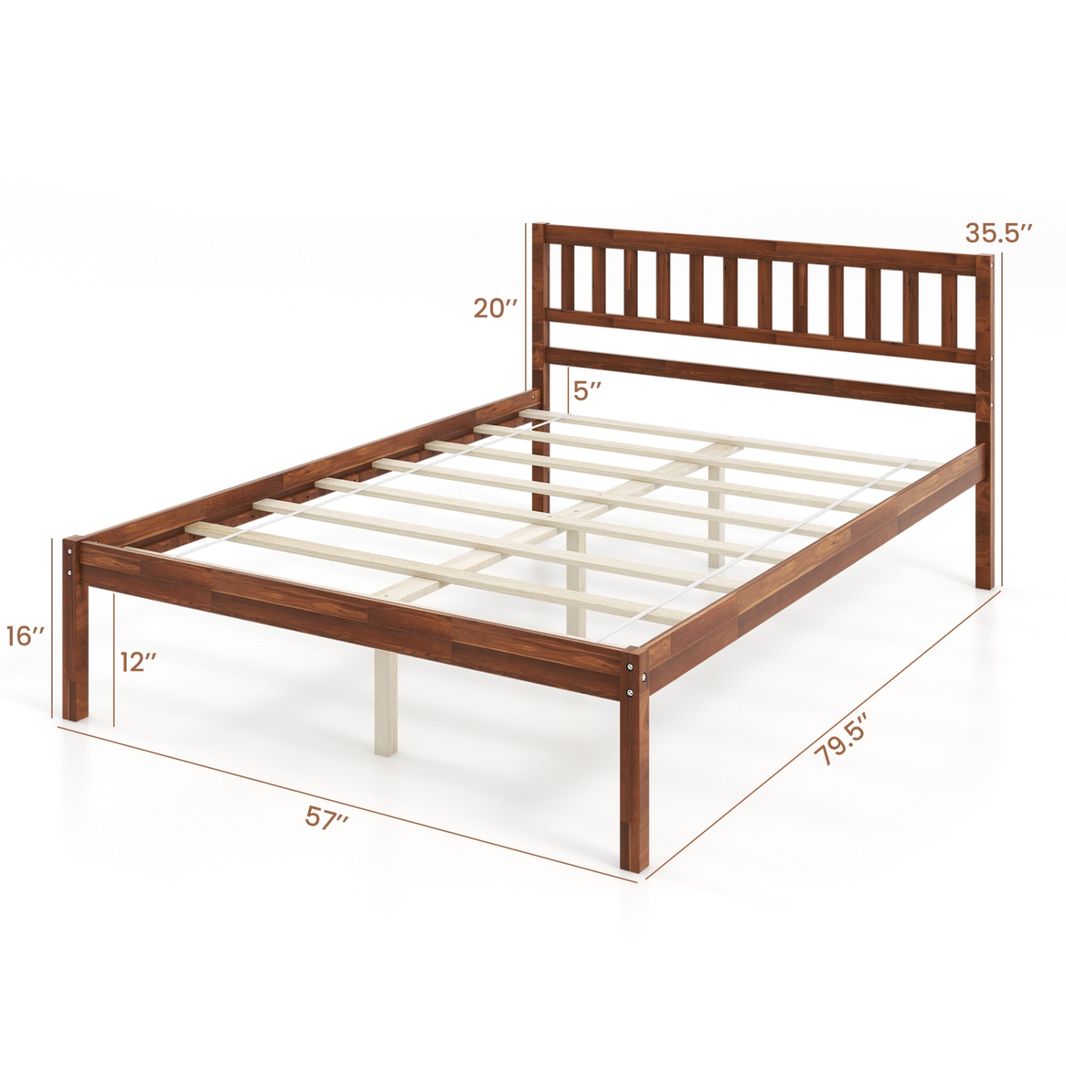 Bed Frame with Wood Construction, Headboard, and Slat Support
