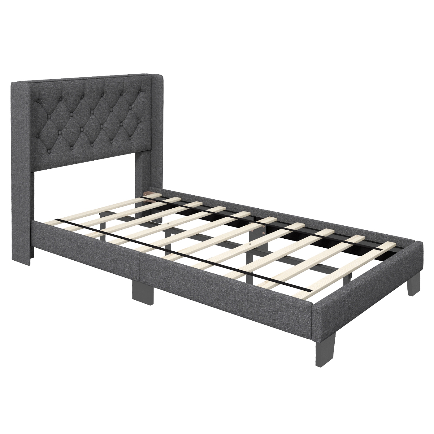 Sturdy Platform Bed with Upholstered Frame and Button Tufted Headboard