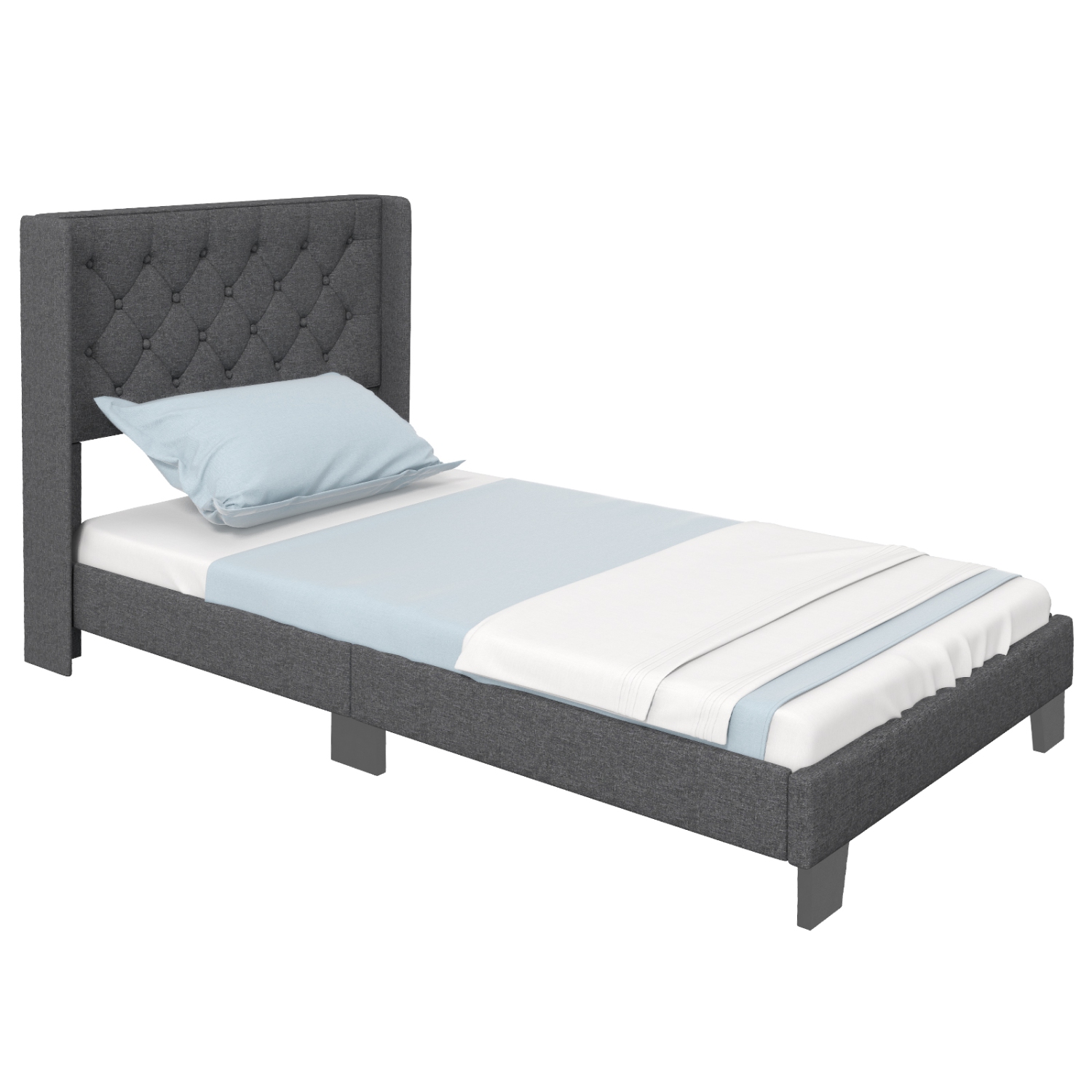Sturdy Platform Bed with Upholstered Frame and Button Tufted Headboard