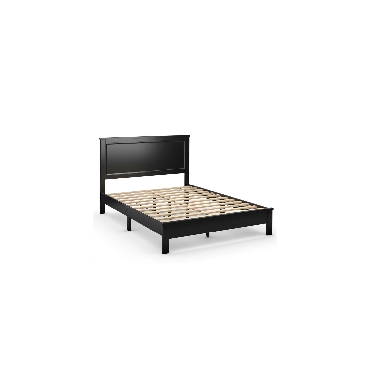 Platform Bed Frame with Slats, High Headboard, and Rubber wood Legs