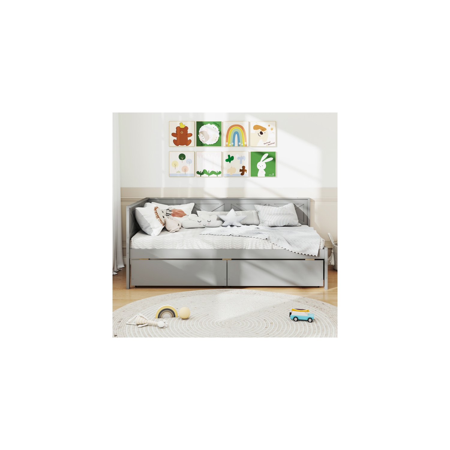 Wooden Daybed with Built-in Storage Drawers, Box Spring Not Needed