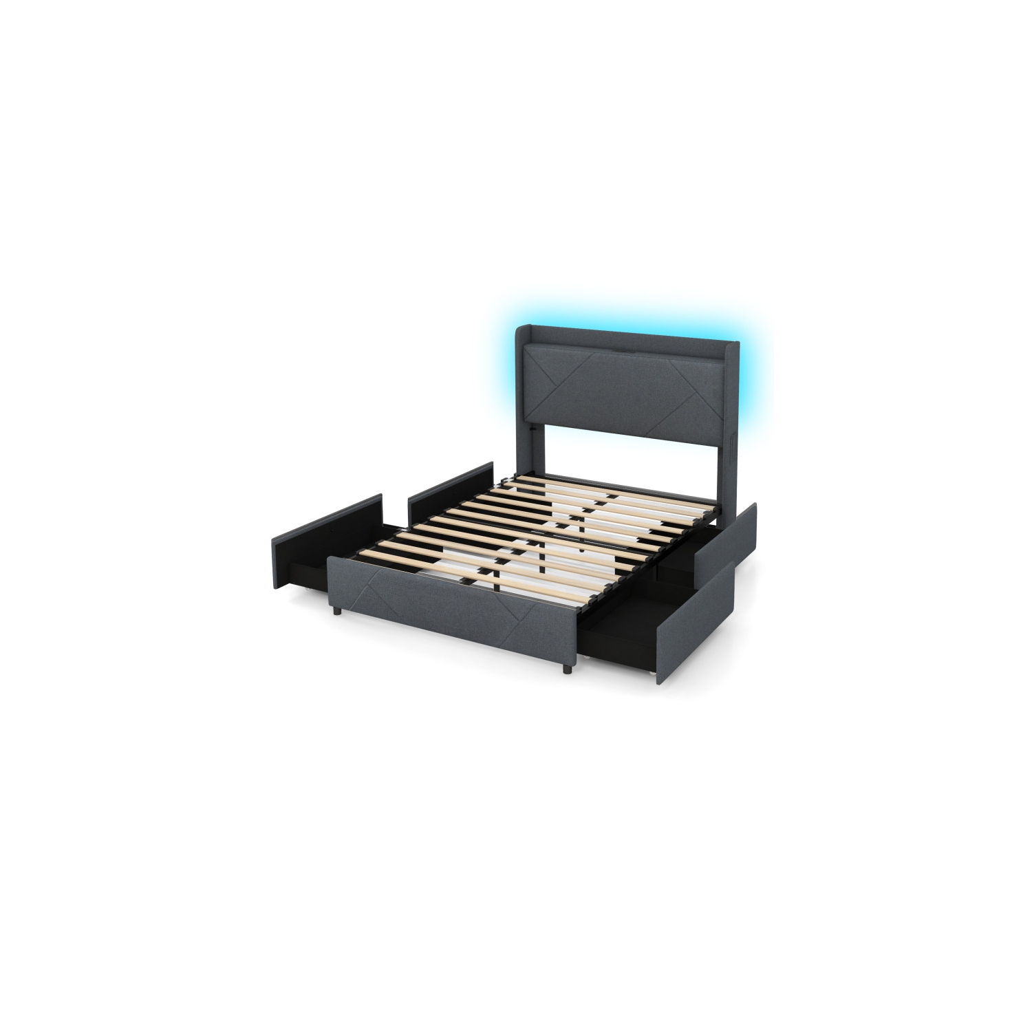 Modern Bed Frame with LED Headboard and USB Charging Ports