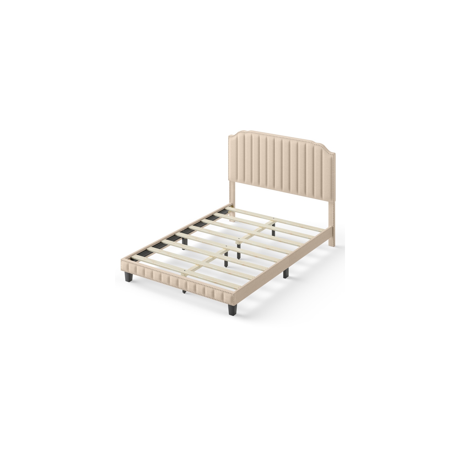 Heavy Duty Upholstered Bed Frame with Rivet Headboard