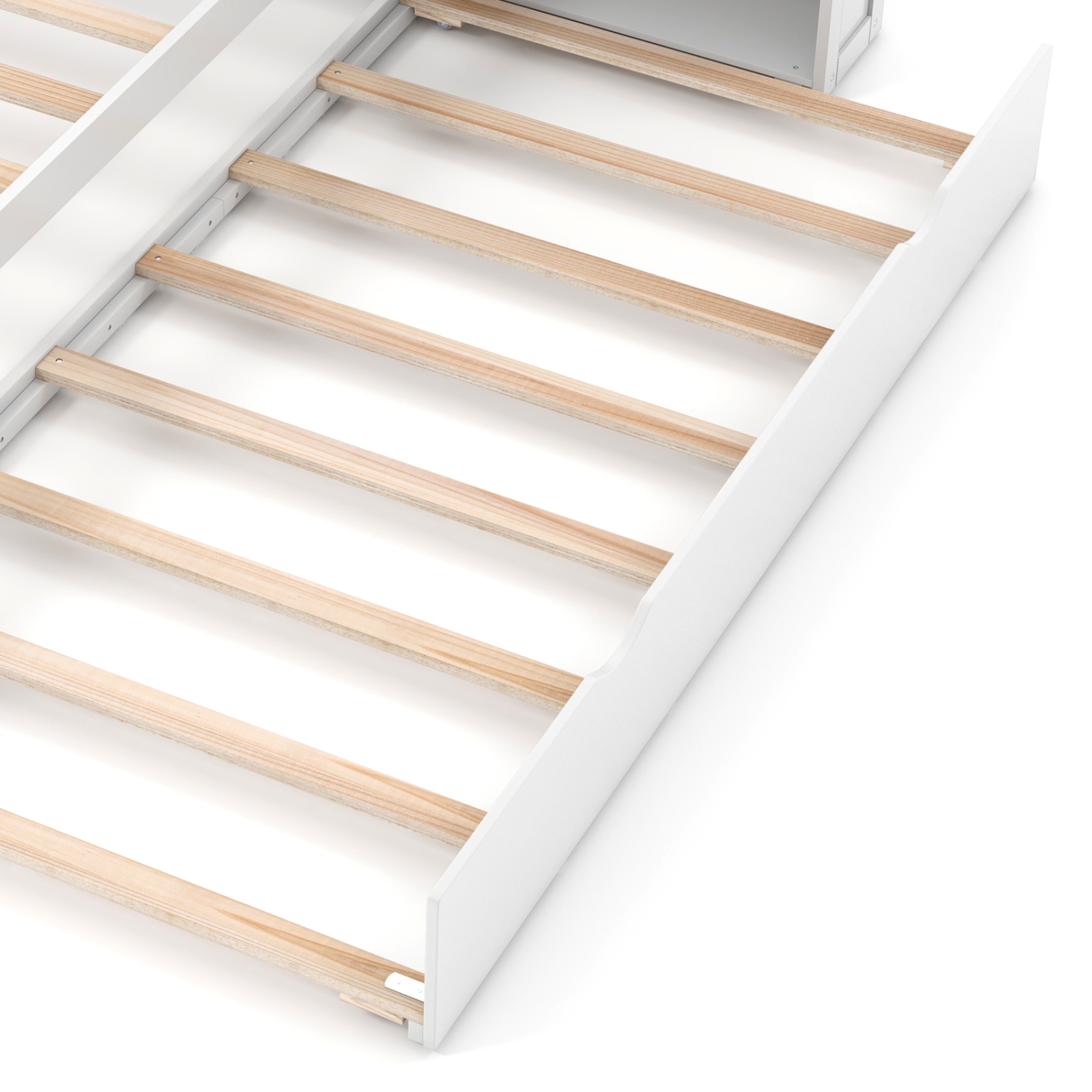 Platform Bed for Kids with Wooden Frame, Trundle, and Headboard Storage