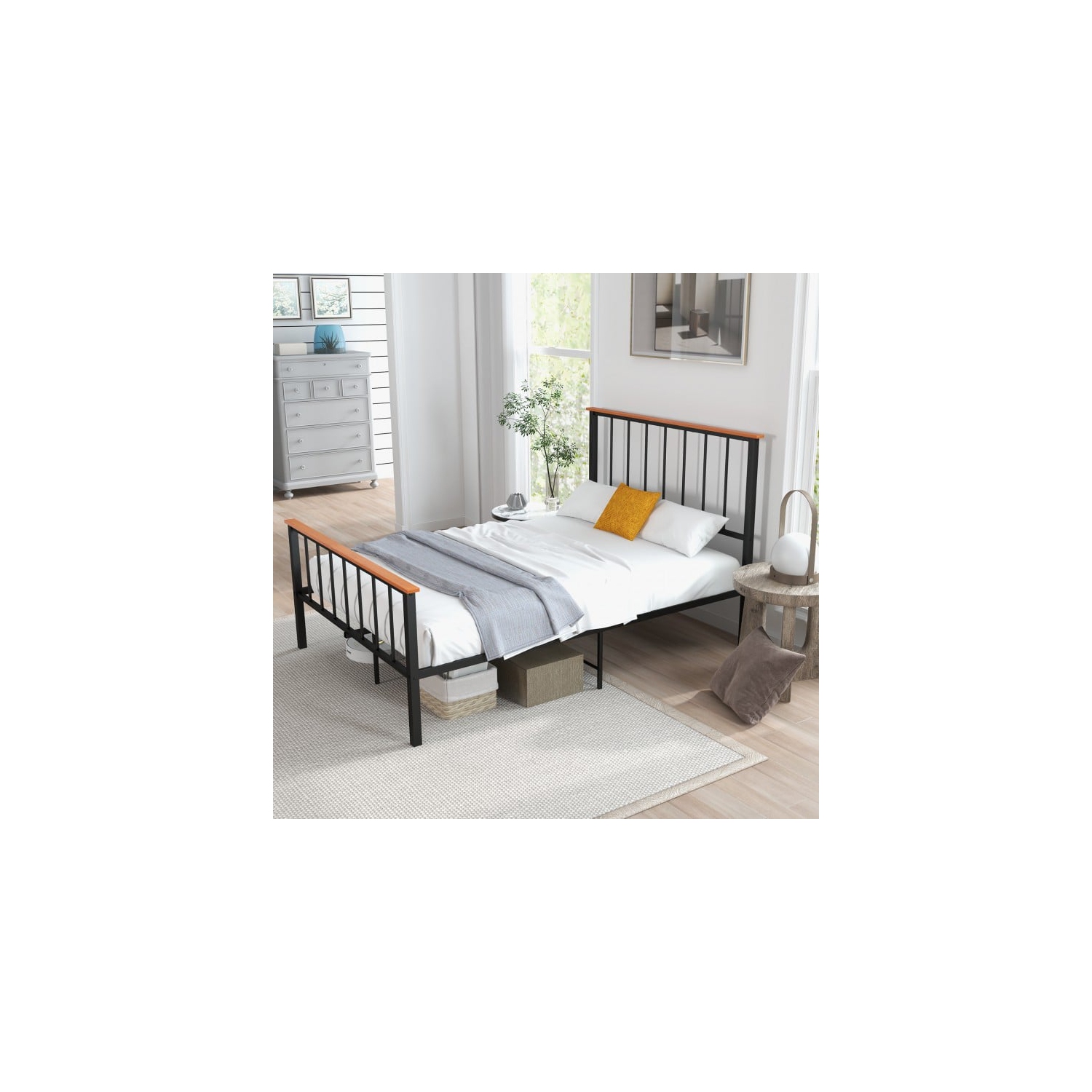 Wooden Bed Frame with Headboard and Foot board for Modern Bedrooms