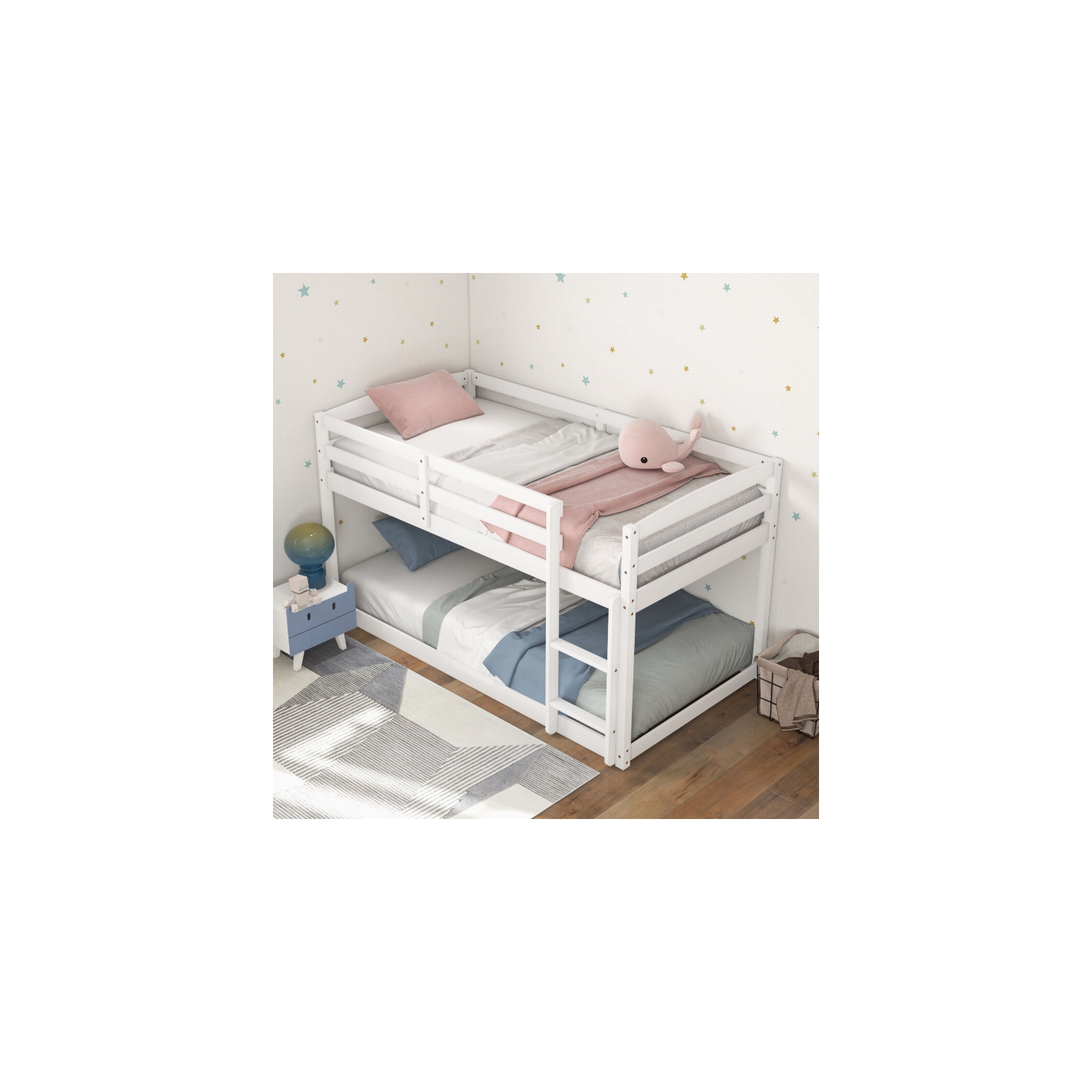 Sturdy Bunk Bed with High Protective Guardrails and Easy Ladder Access