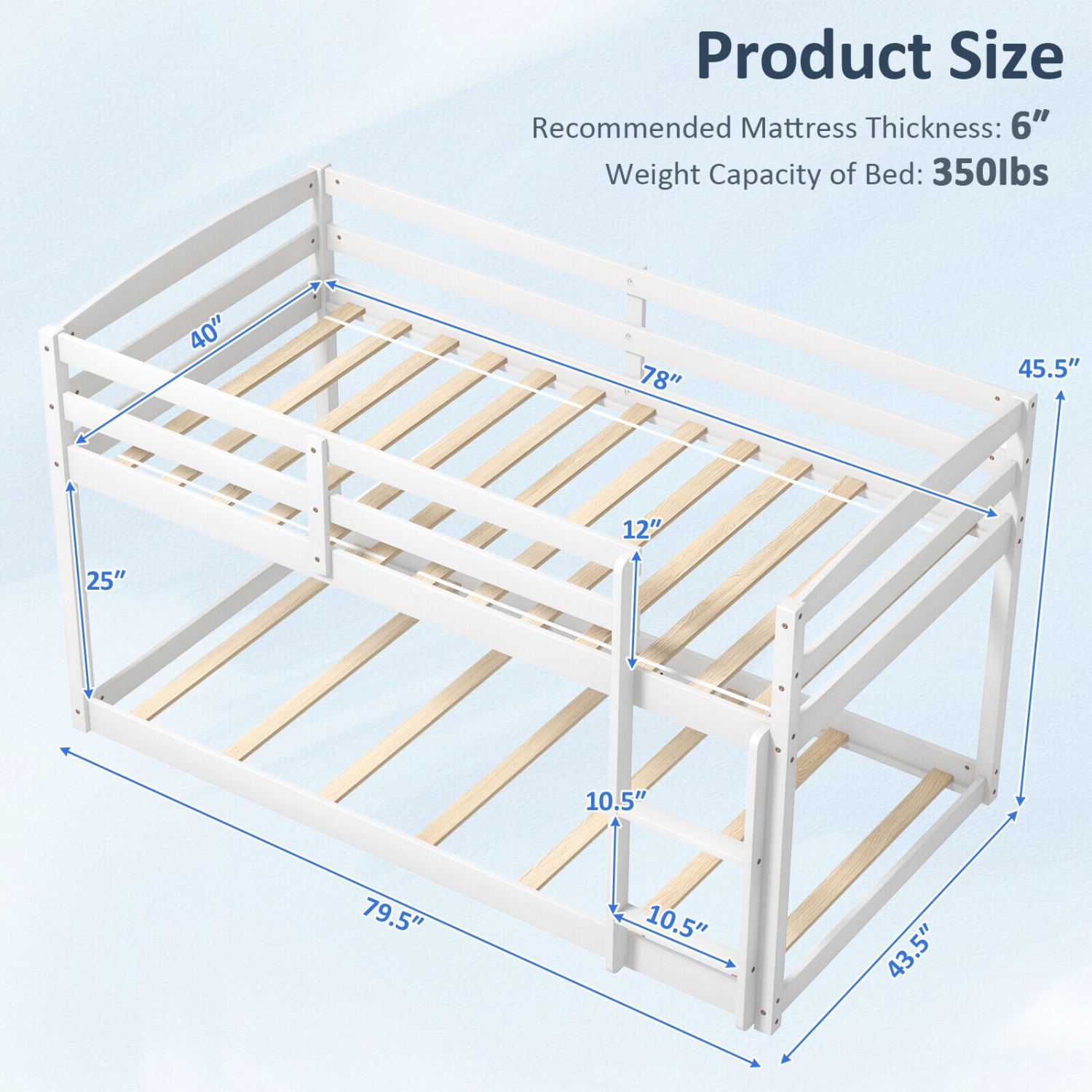 Sturdy Bunk Bed with High Protective Guardrails and Easy Ladder Access