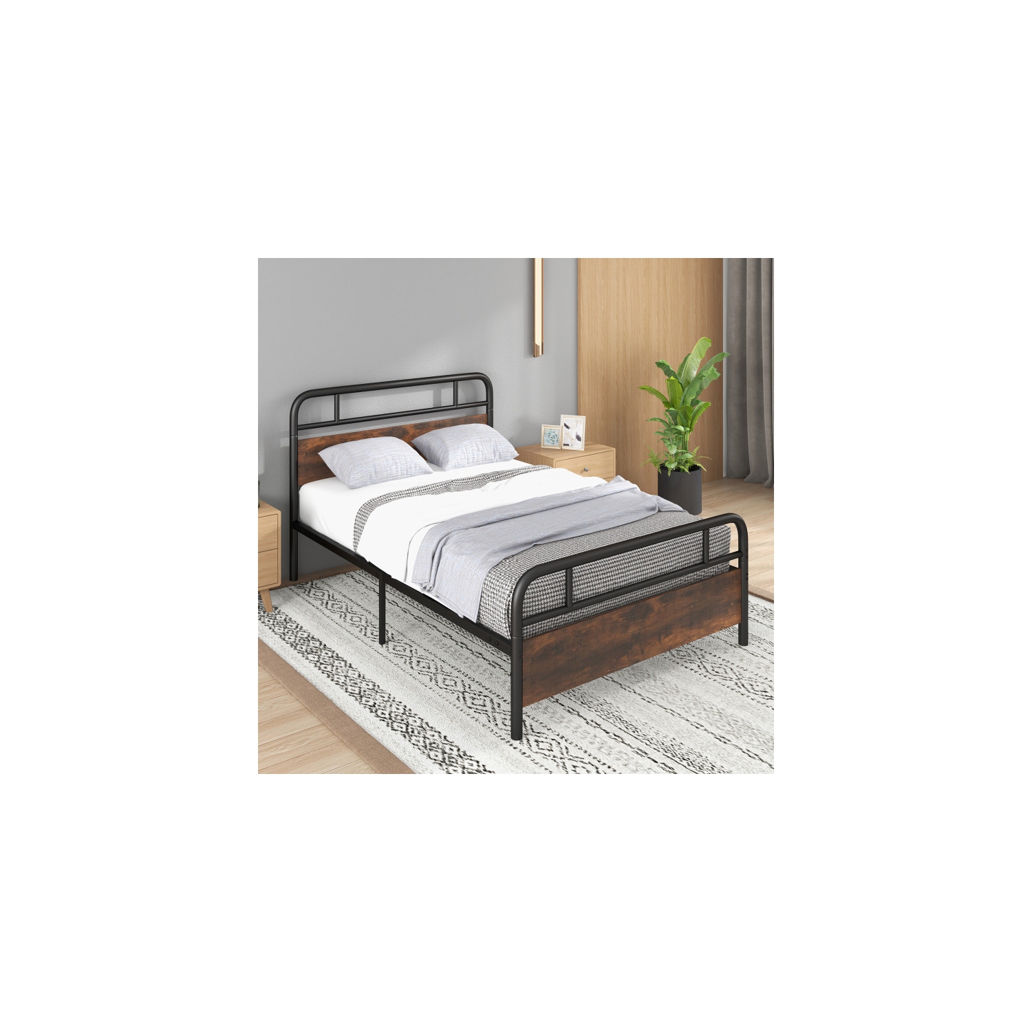 Bed Frame with Industrial-Inspired Headboard for Contemporary Rooms