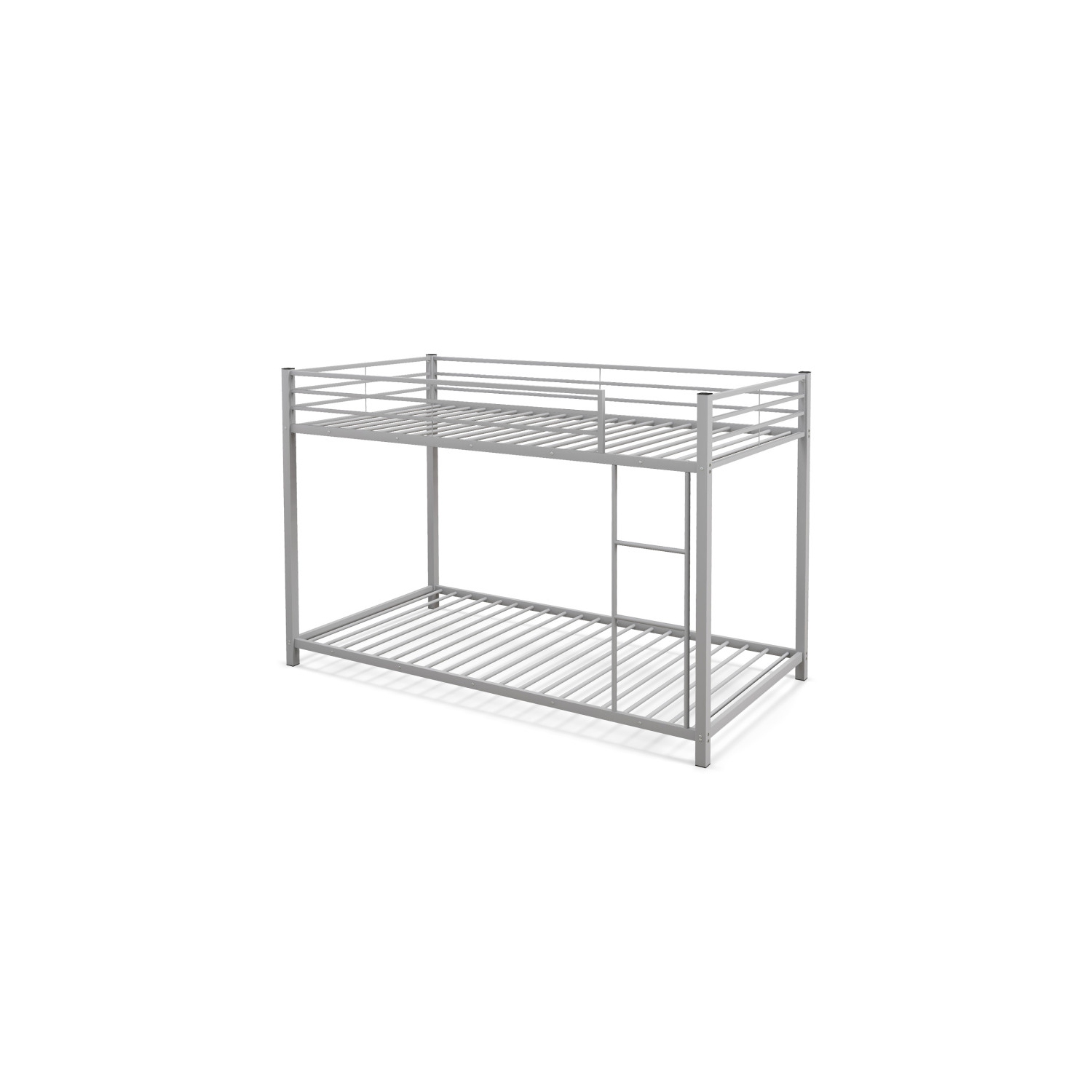 Low Profile Twin Bunk Bed with Metal Frame and Protective Guardrails