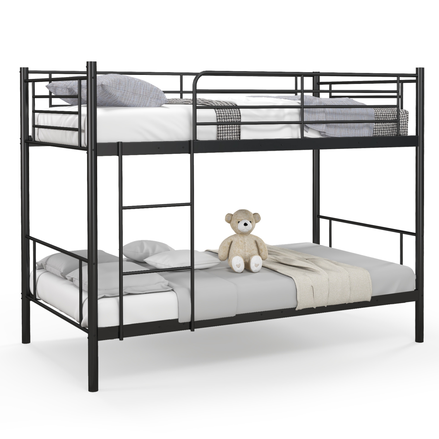 Kids Metal Bunk Bed with Full-Length Guardrails and Easy Ladder Access