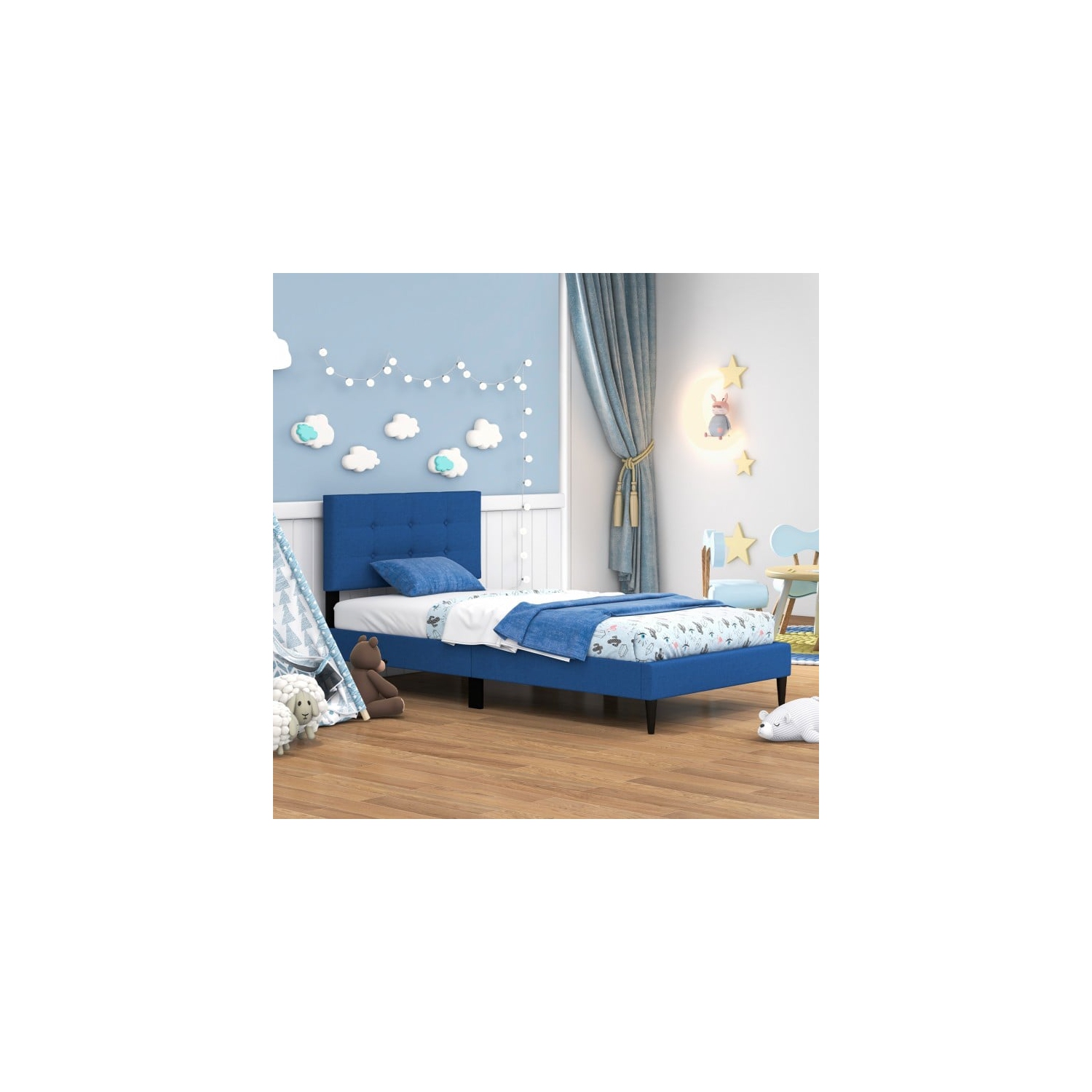 Modern Upholstered Bed Frame with Tufted Button Headboard