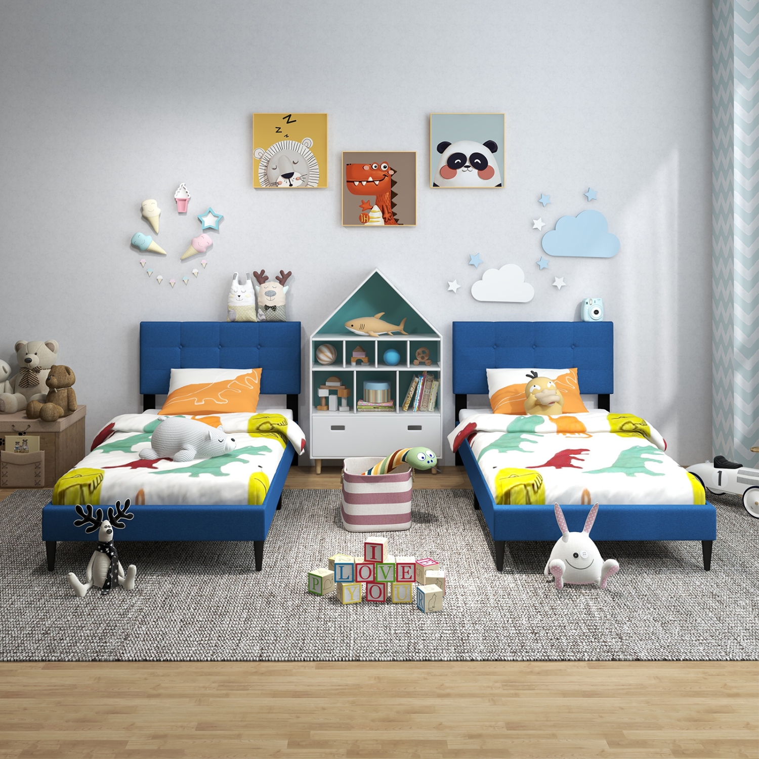 Modern Upholstered Bed Frame with Tufted Button Headboard