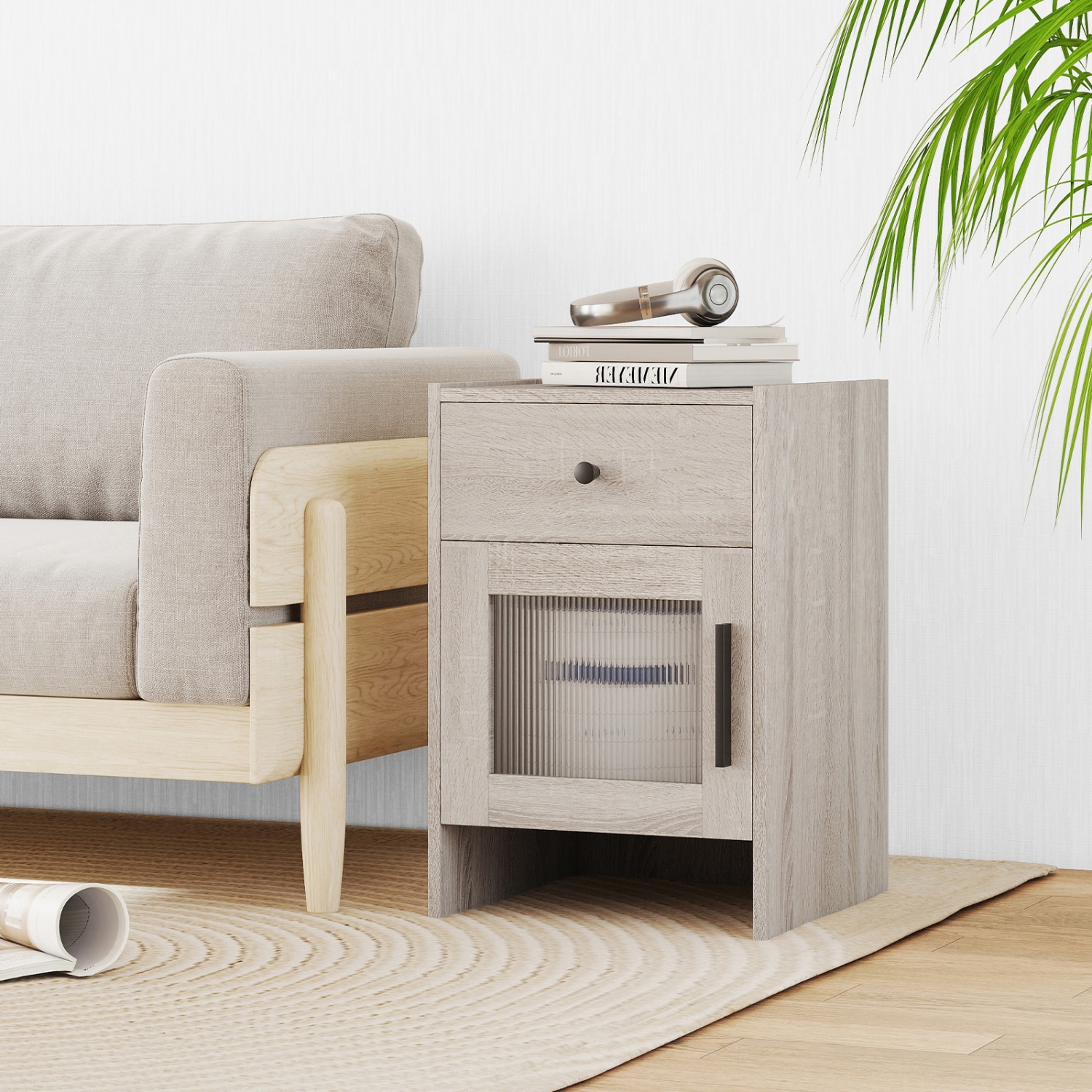 Table d'appoint rustique avec tiroir et armoire de rangement dissimulée