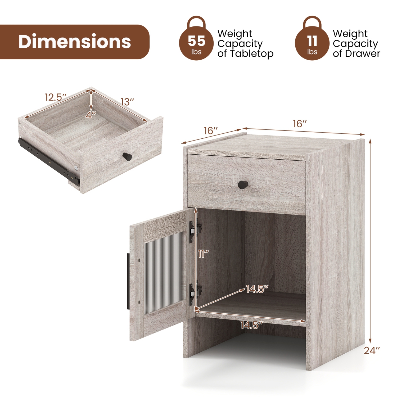 Table d'appoint rustique avec tiroir et armoire de rangement dissimulée
