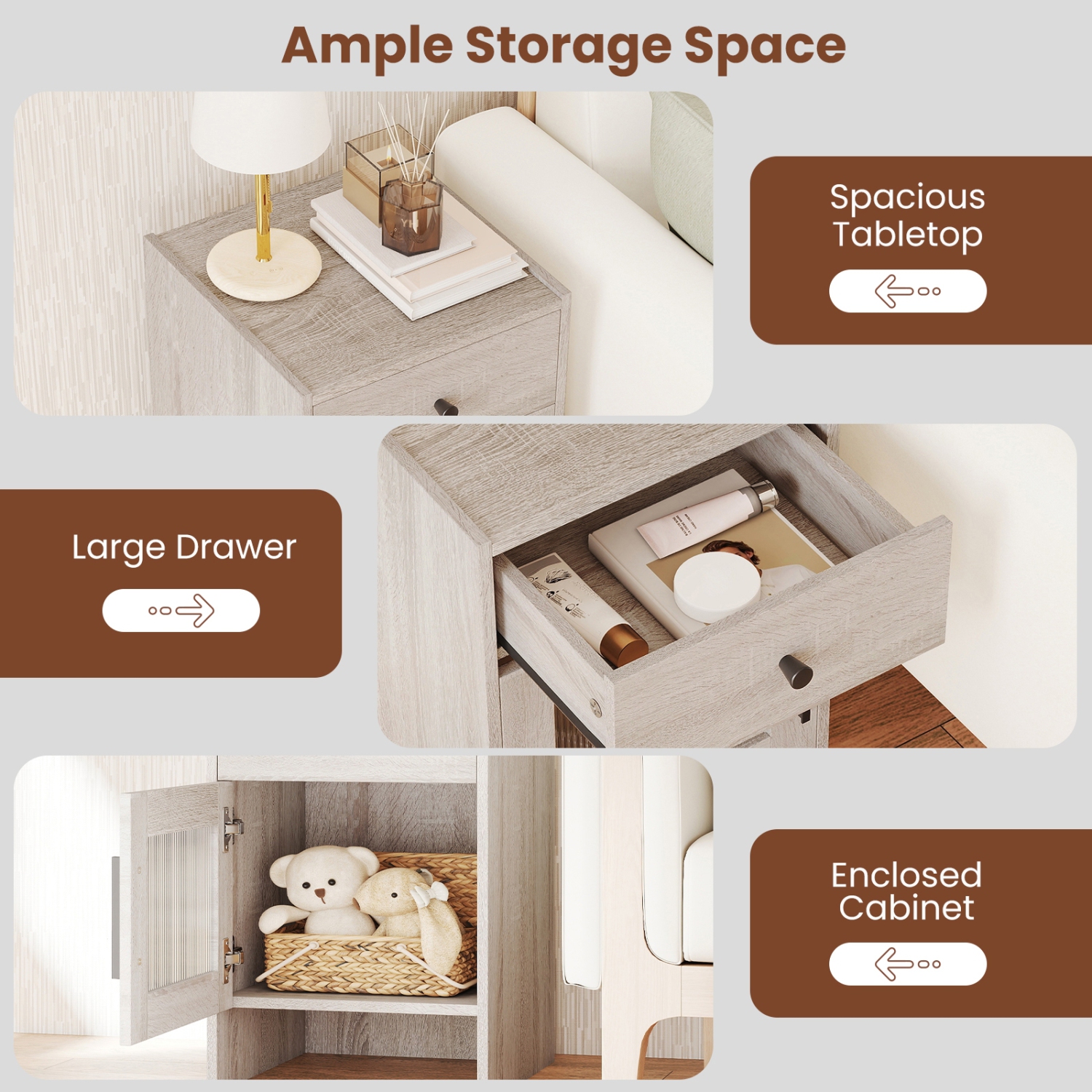 Table d'appoint rustique avec tiroir et armoire de rangement dissimulée