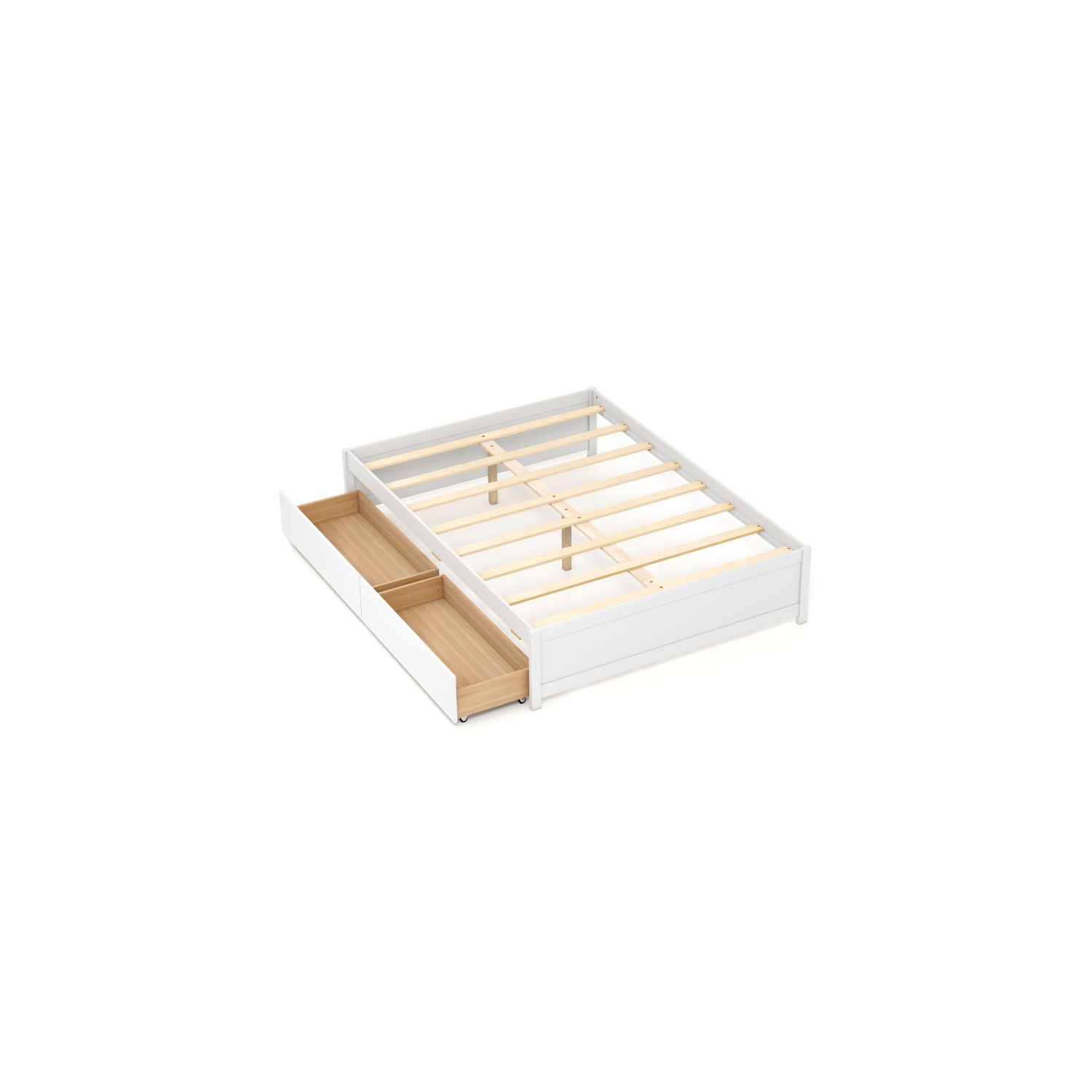 Wooden Bed Frame with 2 Rolling Storage Drawers for Bedroom