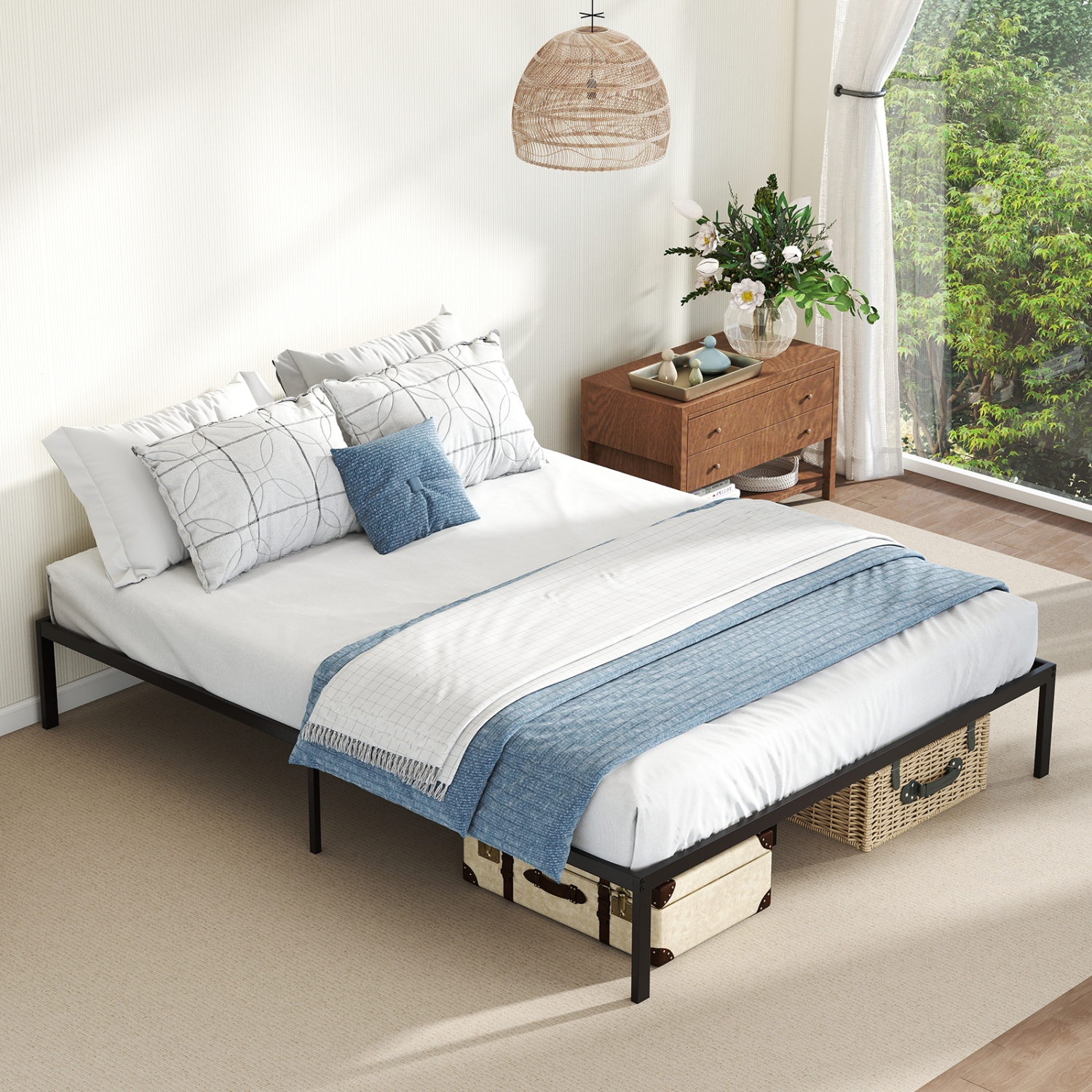 Metal Bed Frame with Heavy Duty Slats for Strong Mattress Foundation