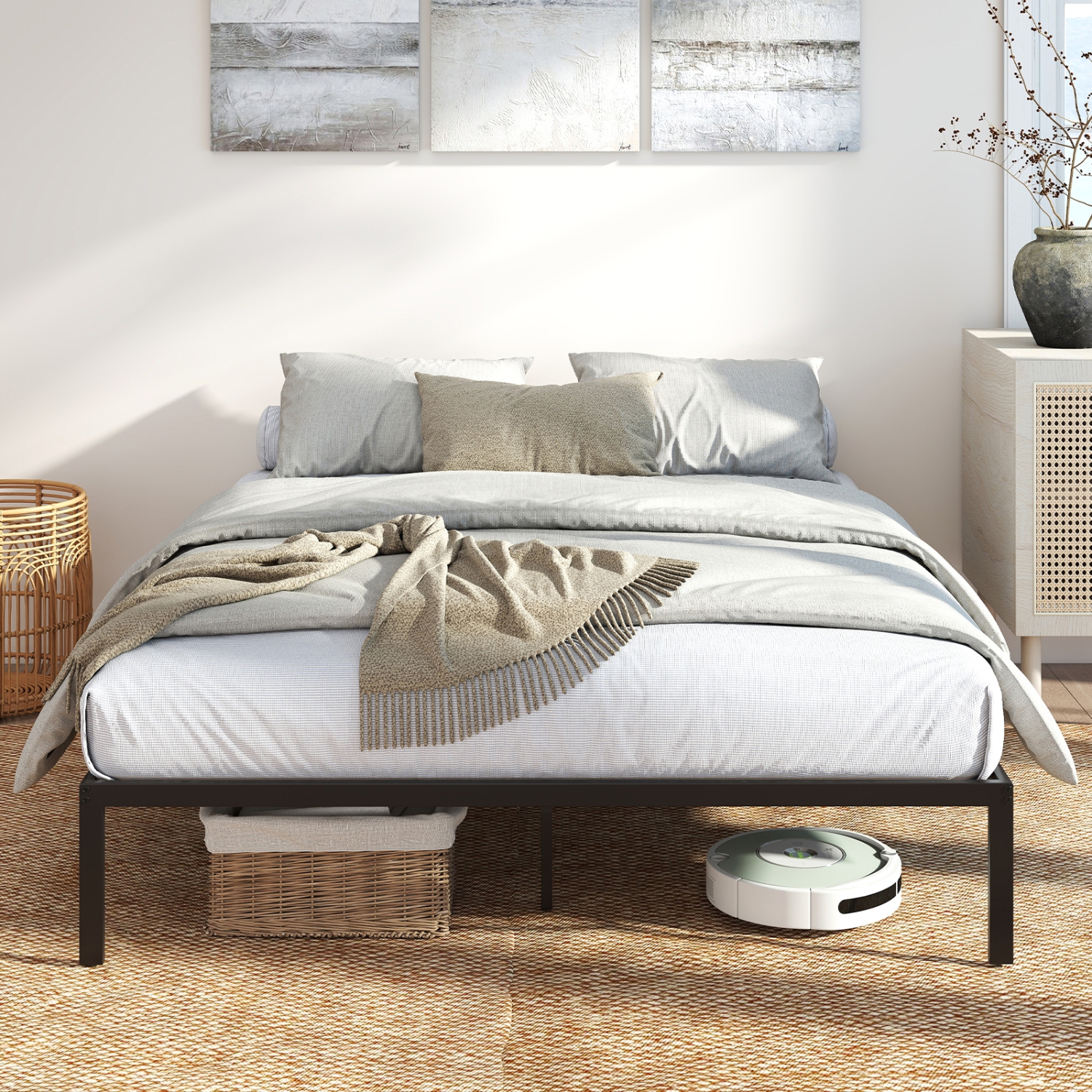 Metal Bed Frame with Heavy Duty Slats for Strong Mattress Foundation