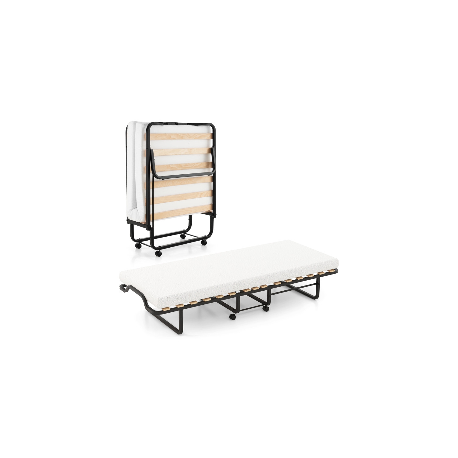 Portable Folding Bed with Comfortable Foam Mattress and Locking Wheels