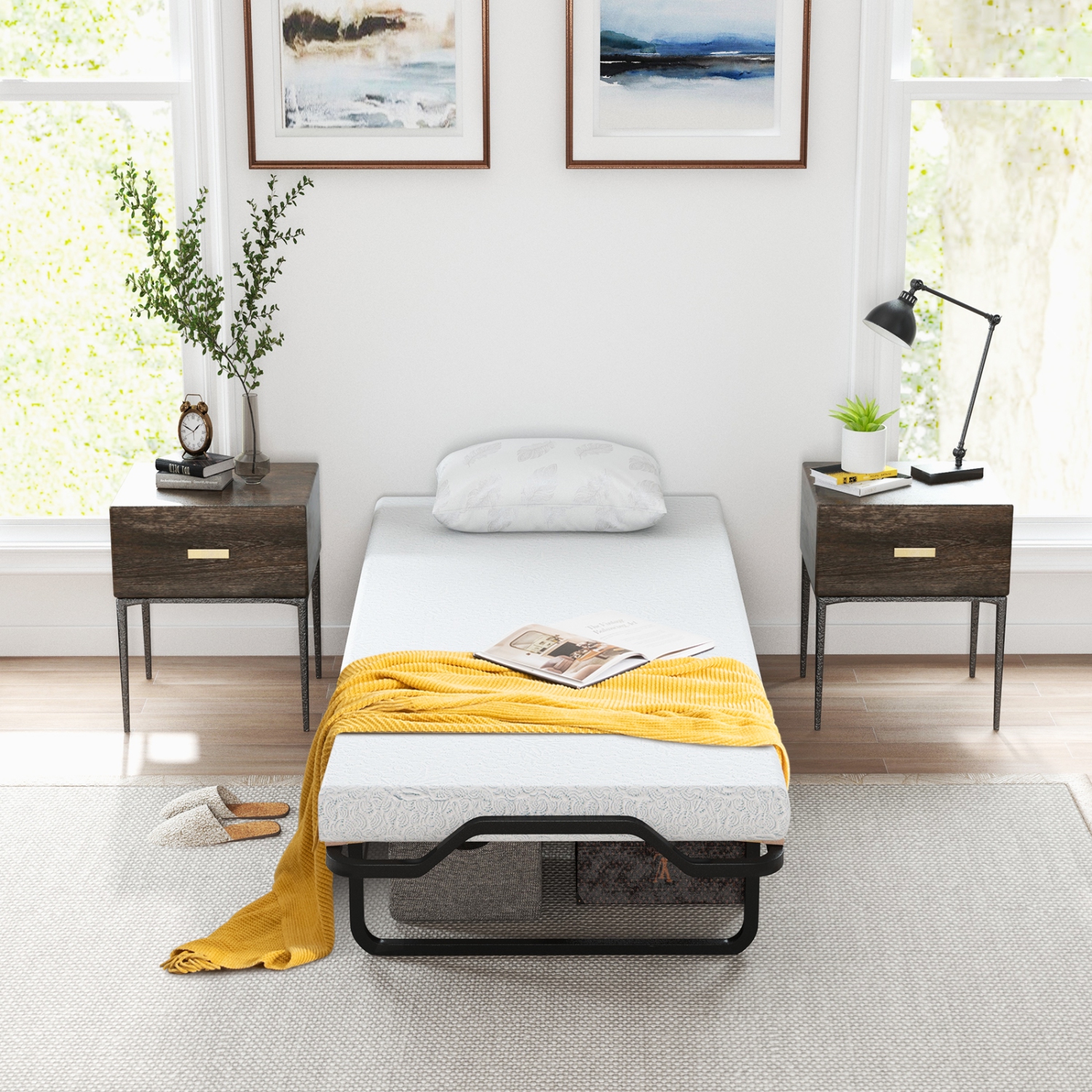 Portable Folding Bed with Comfortable Foam Mattress and Locking Wheels