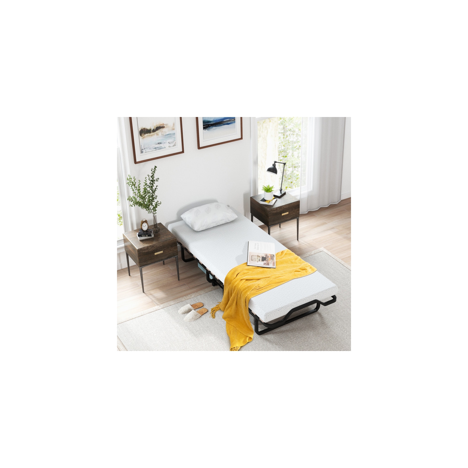Portable Folding Bed with Comfortable Foam Mattress and Locking Wheels