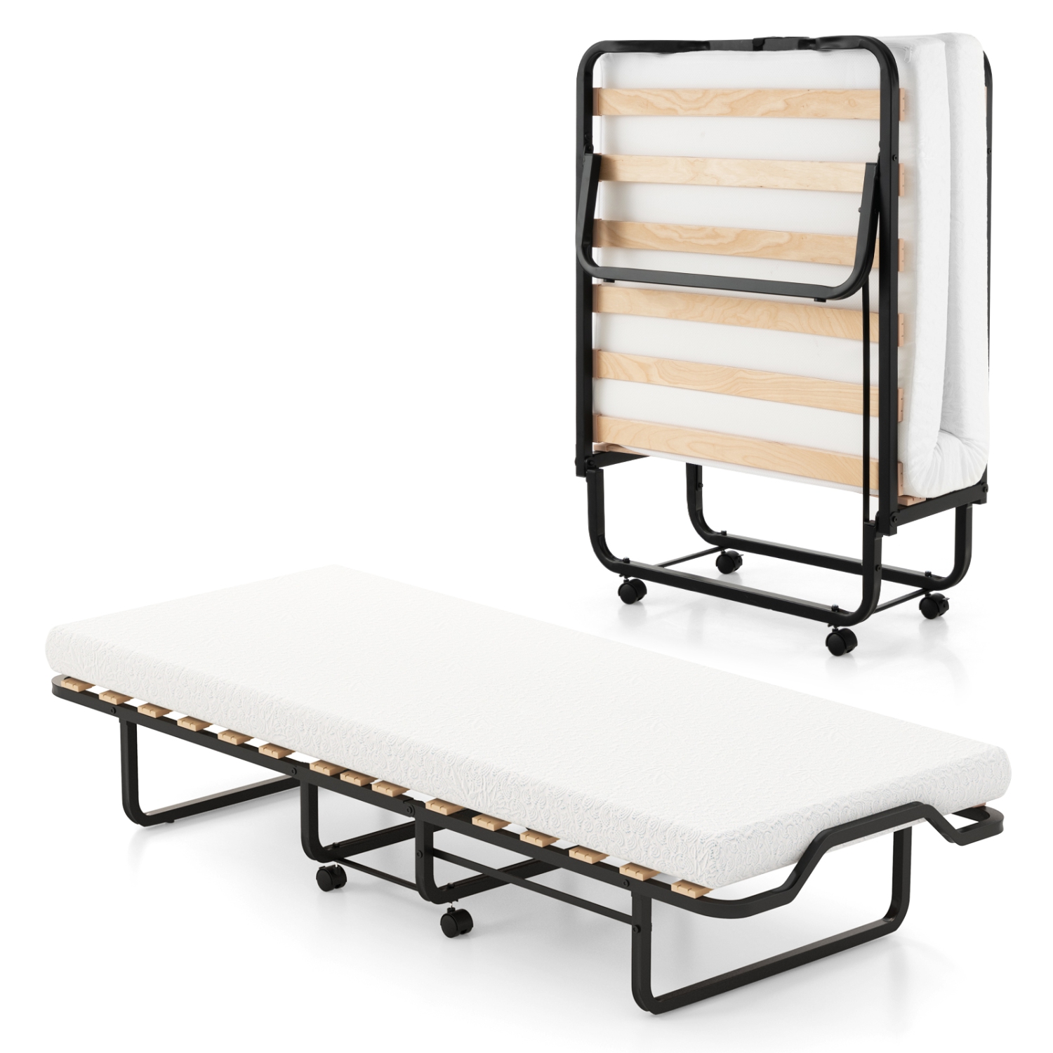 Portable Folding Bed with Comfortable Foam Mattress and Locking Wheels