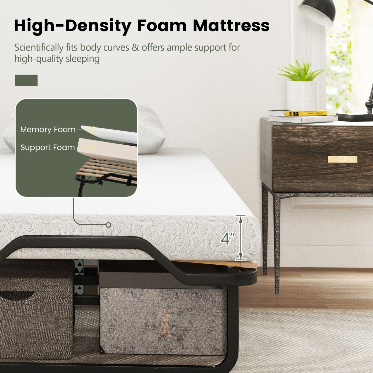 Portable Folding Bed with Comfortable Foam Mattress and Locking Wheels